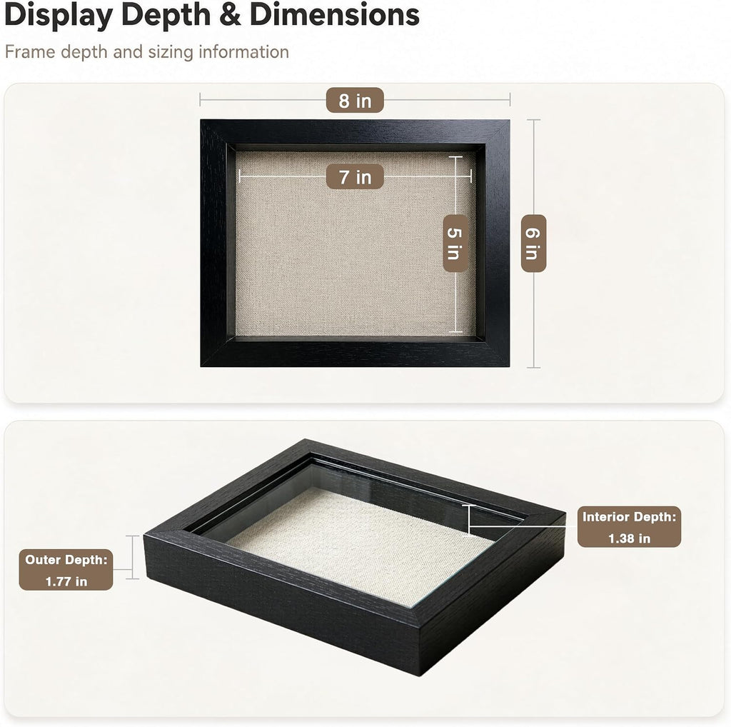 5x7 Shadow Box Picture Frame, 2-Pack Linen Back, Keepsake, Black