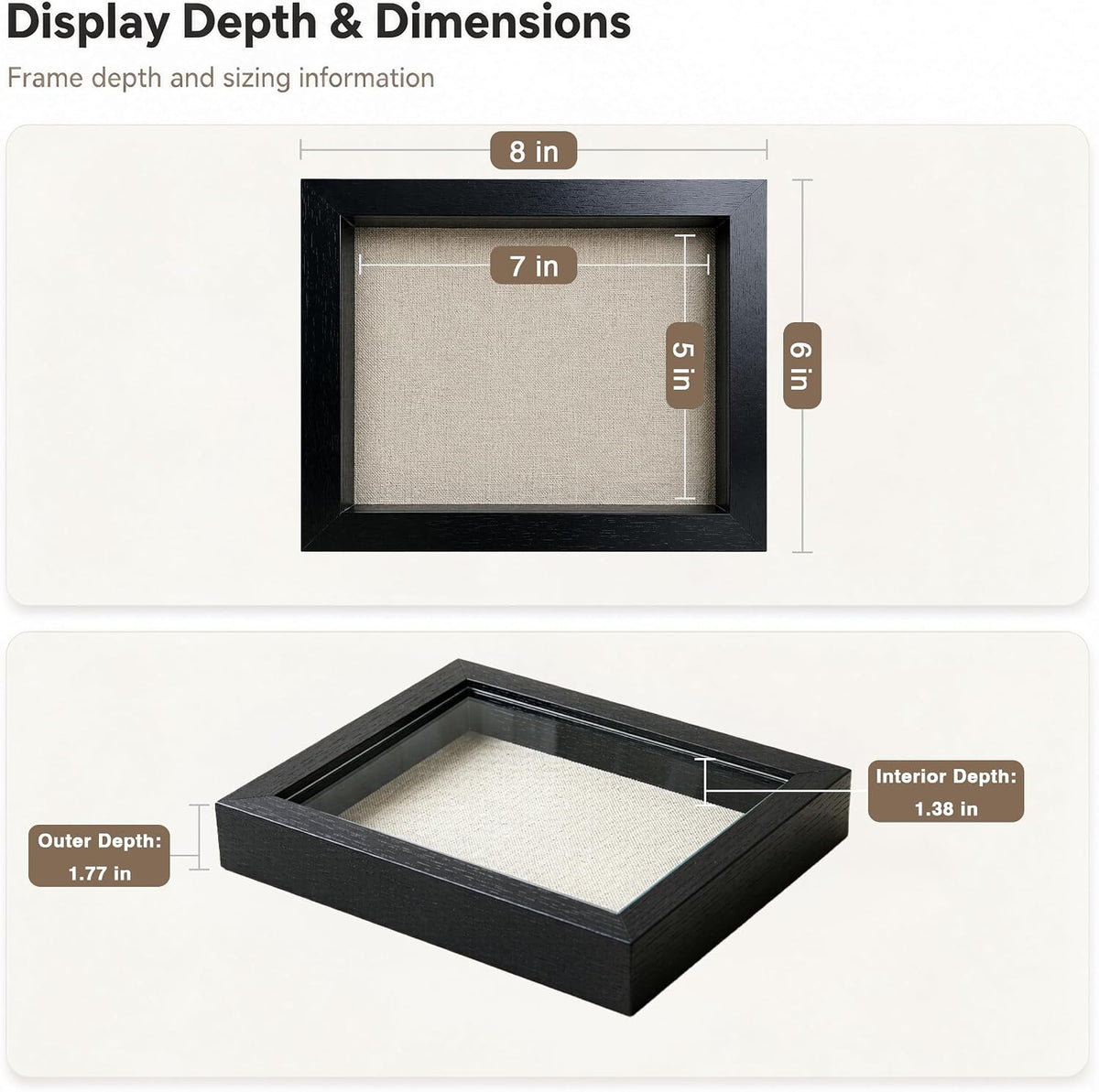 5x7 Shadow Box Picture Frame, 2-Pack Linen Back, Keepsake, Black