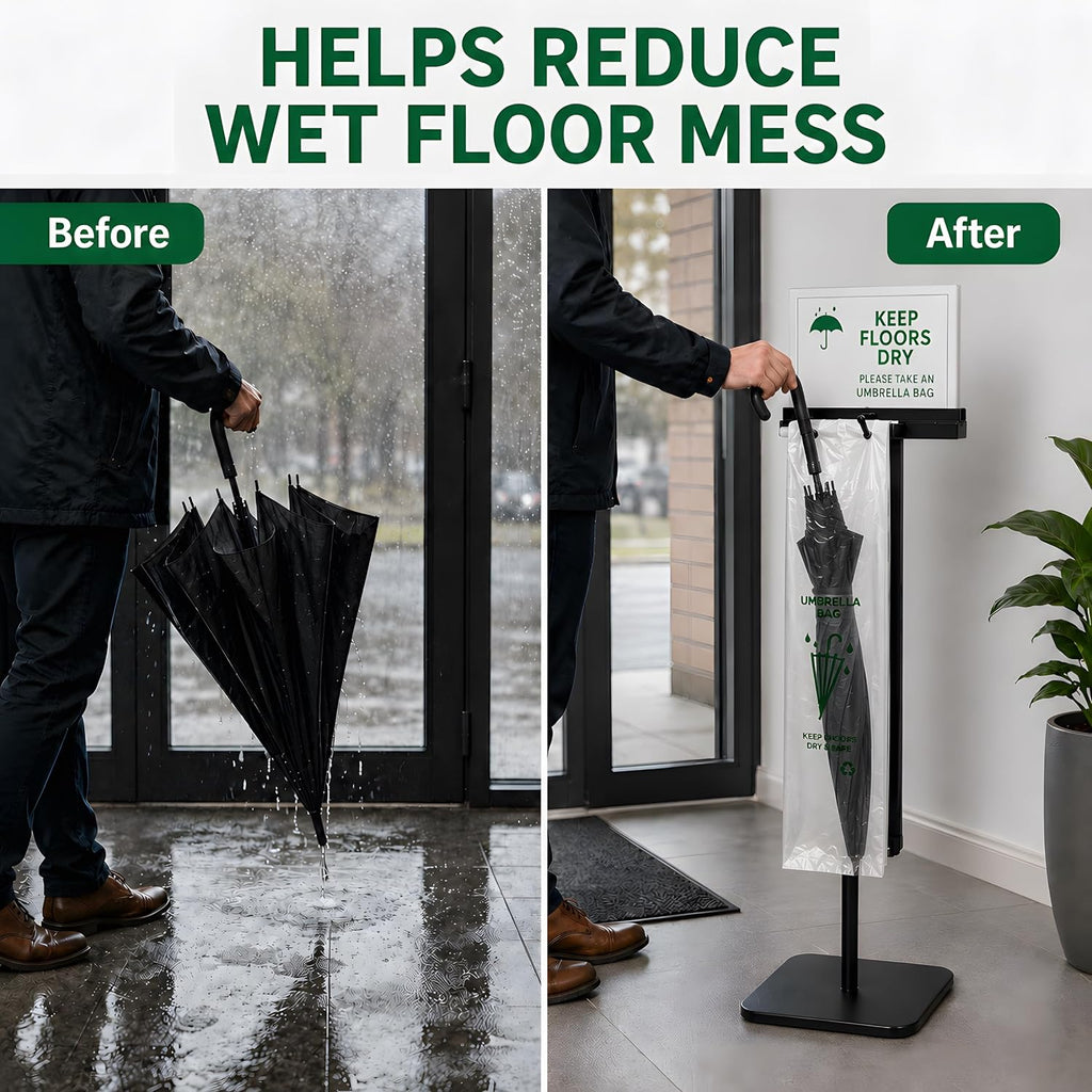 Umbrella Bag Stand with Sign Holder, 200 Bags, Weighted Base, 48 Inch