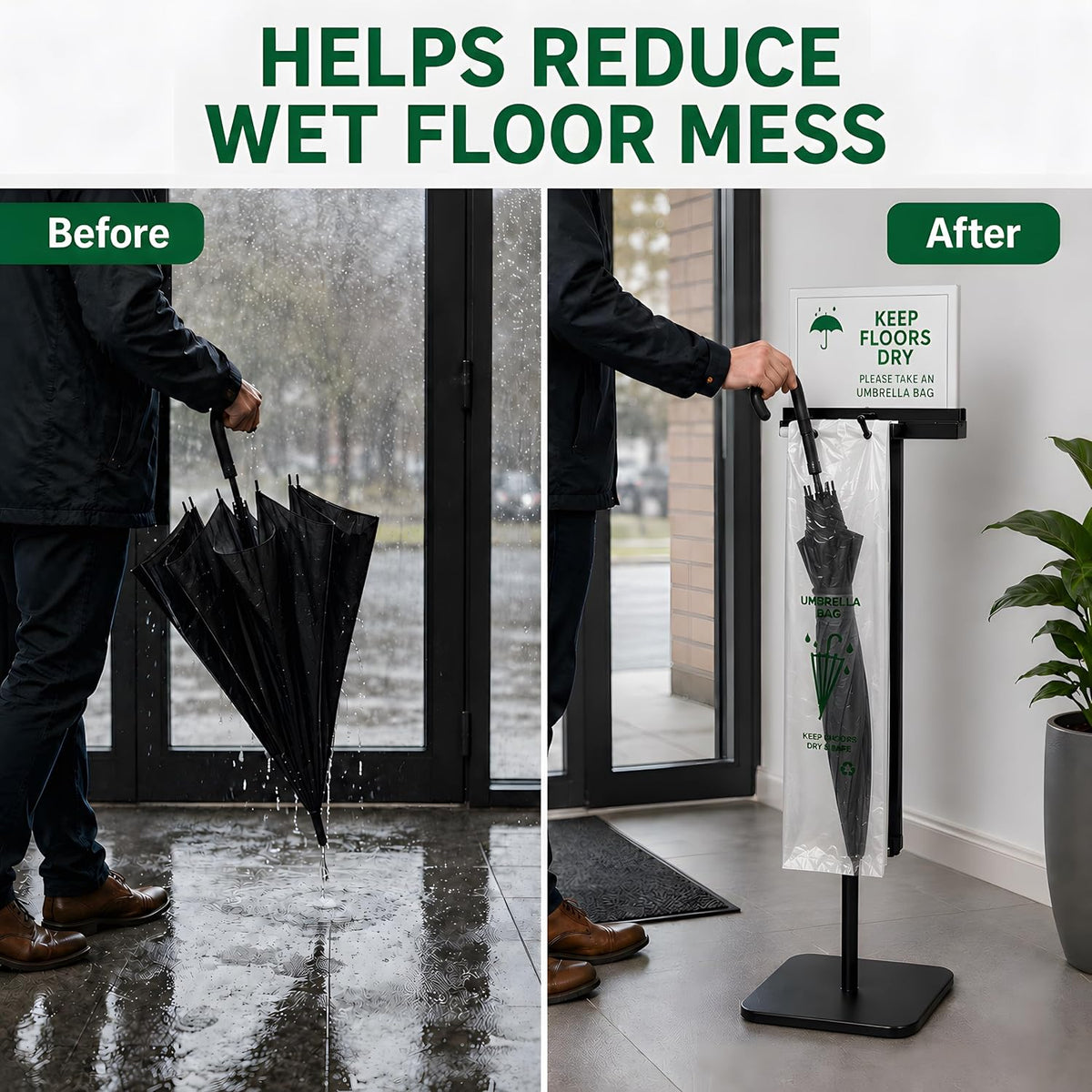 Umbrella Bag Stand with Sign Holder, 200 Bags, Weighted Base, 48 Inch