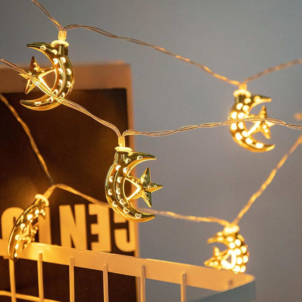 Vigdur Moon String Lights, 10FT Moon Lights Battery Operated with Timer