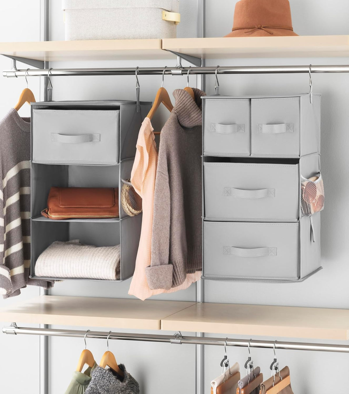 Whitmor Multi-Functional Hanging Organizer with Drawer Inserts- 5 Section - Closet Organizer - Grey