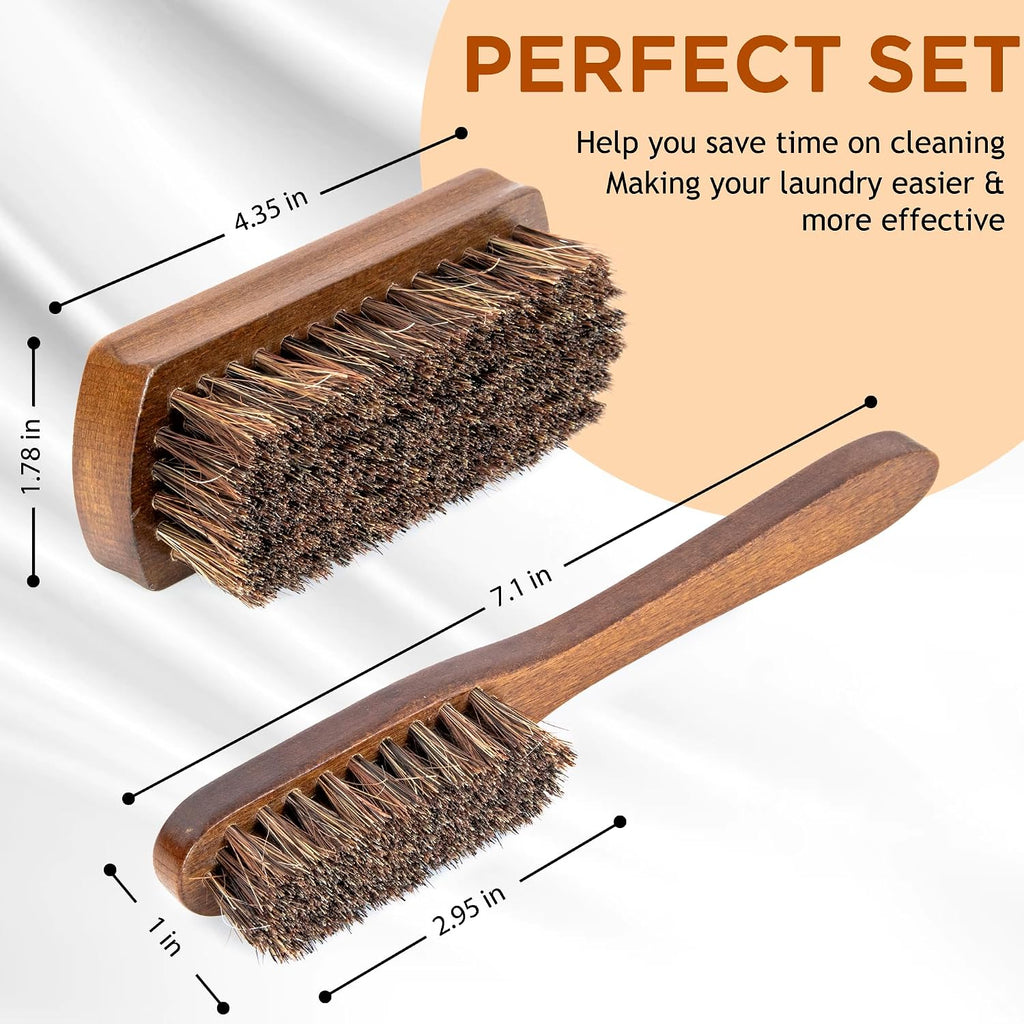 TAKAVU Horse Hair Laundry Brush Set of 2, Soft Natural Bristle