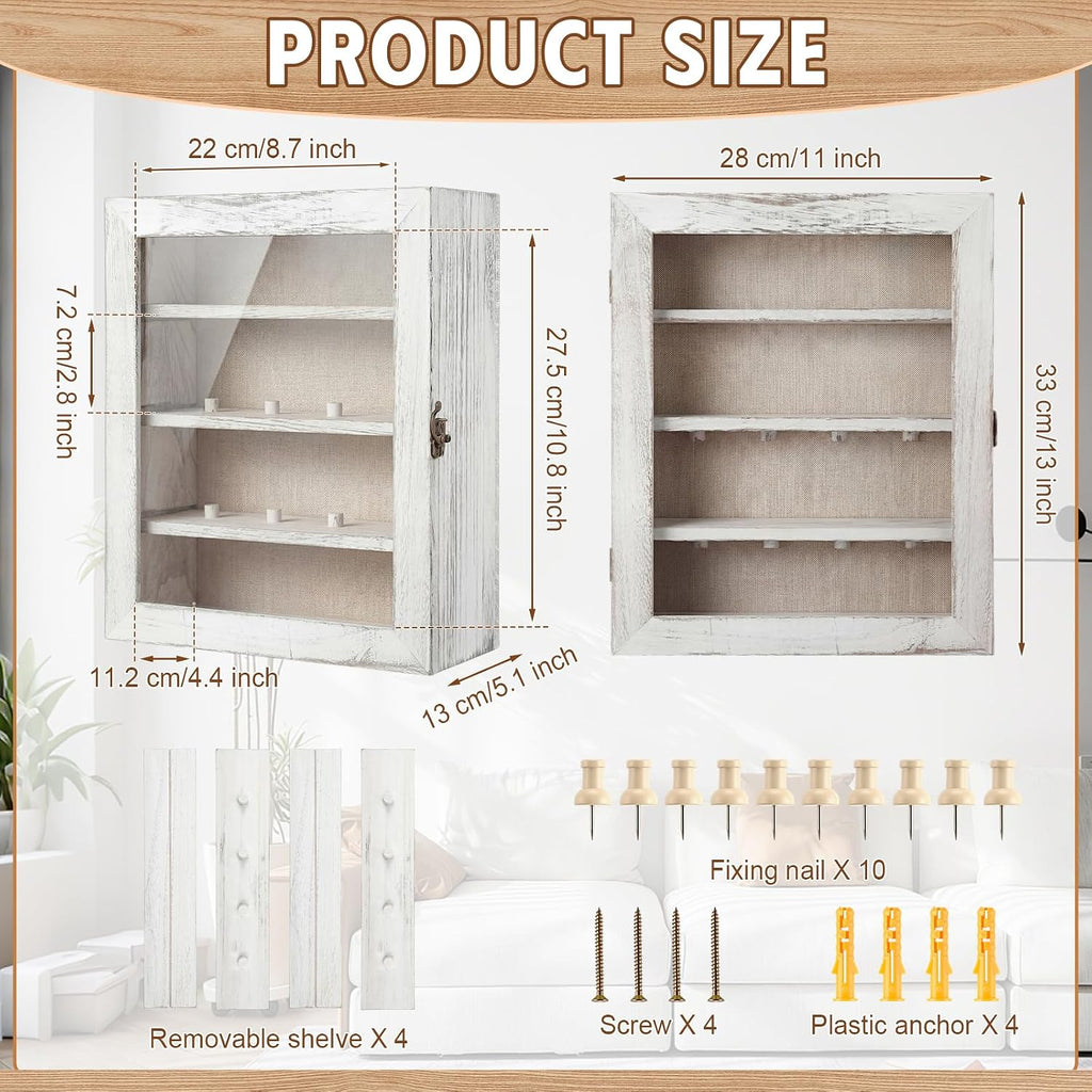 Gerrii Shadow Box Display Case 11 x 13 - Deep 5 Inch Wooden Picture Frame with Linen Back, Removable Shelves, Wooden Memory Case for Wedding Bouquets, Photos, Medals & Keepsakes, White