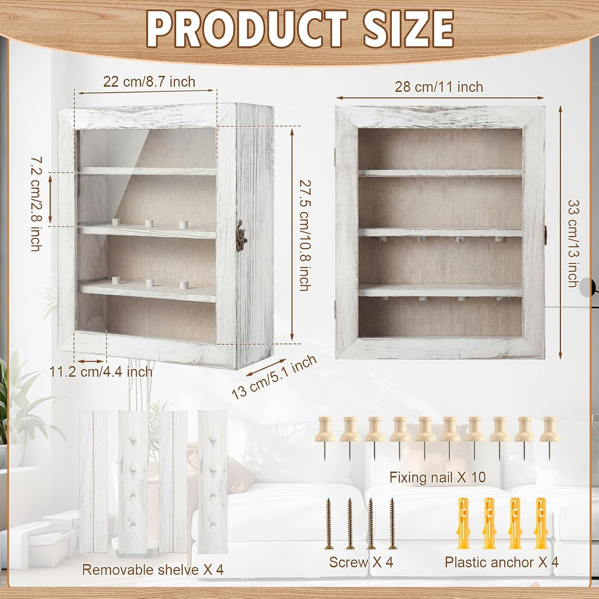Gerrii Shadow Box Display Case 11 x 13 - Deep 5 Inch Wooden Picture Frame with Linen Back, Removable Shelves, Wooden Memory Case for Wedding Bouquets, Photos, Medals & Keepsakes, White