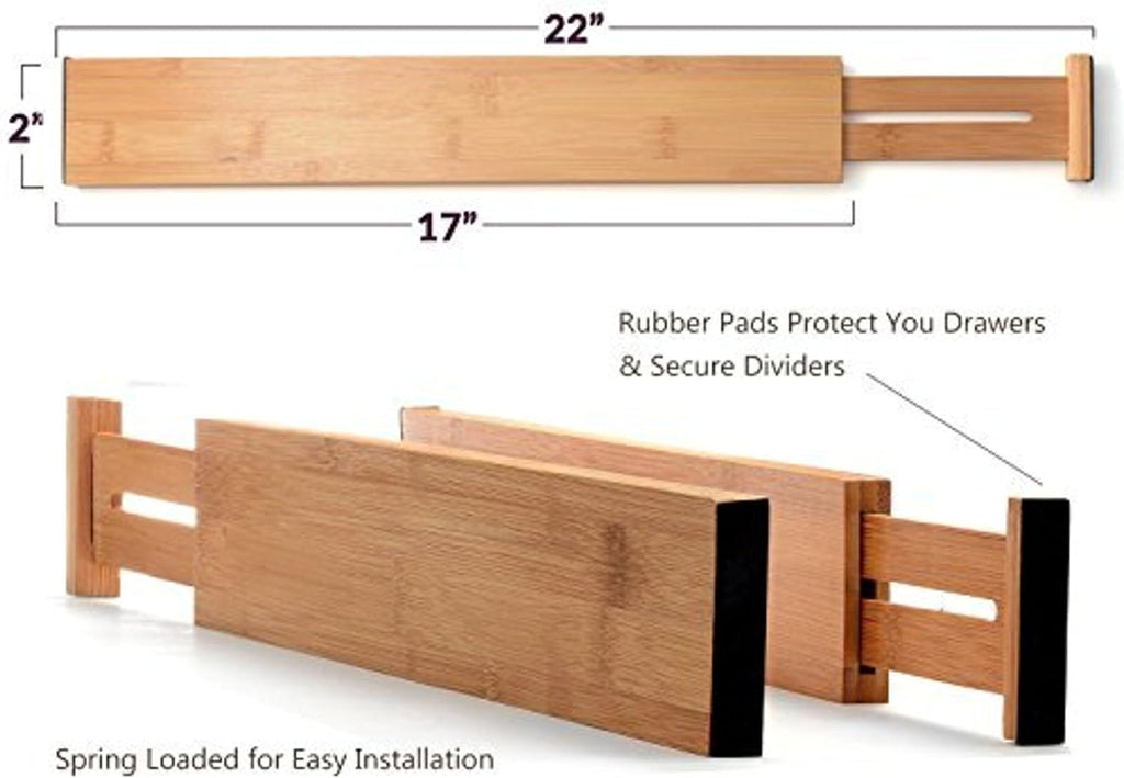 Cortesi Home Traci Natural Bamboo Spring Loaded Adjustable Drawer Dividers Set of 4