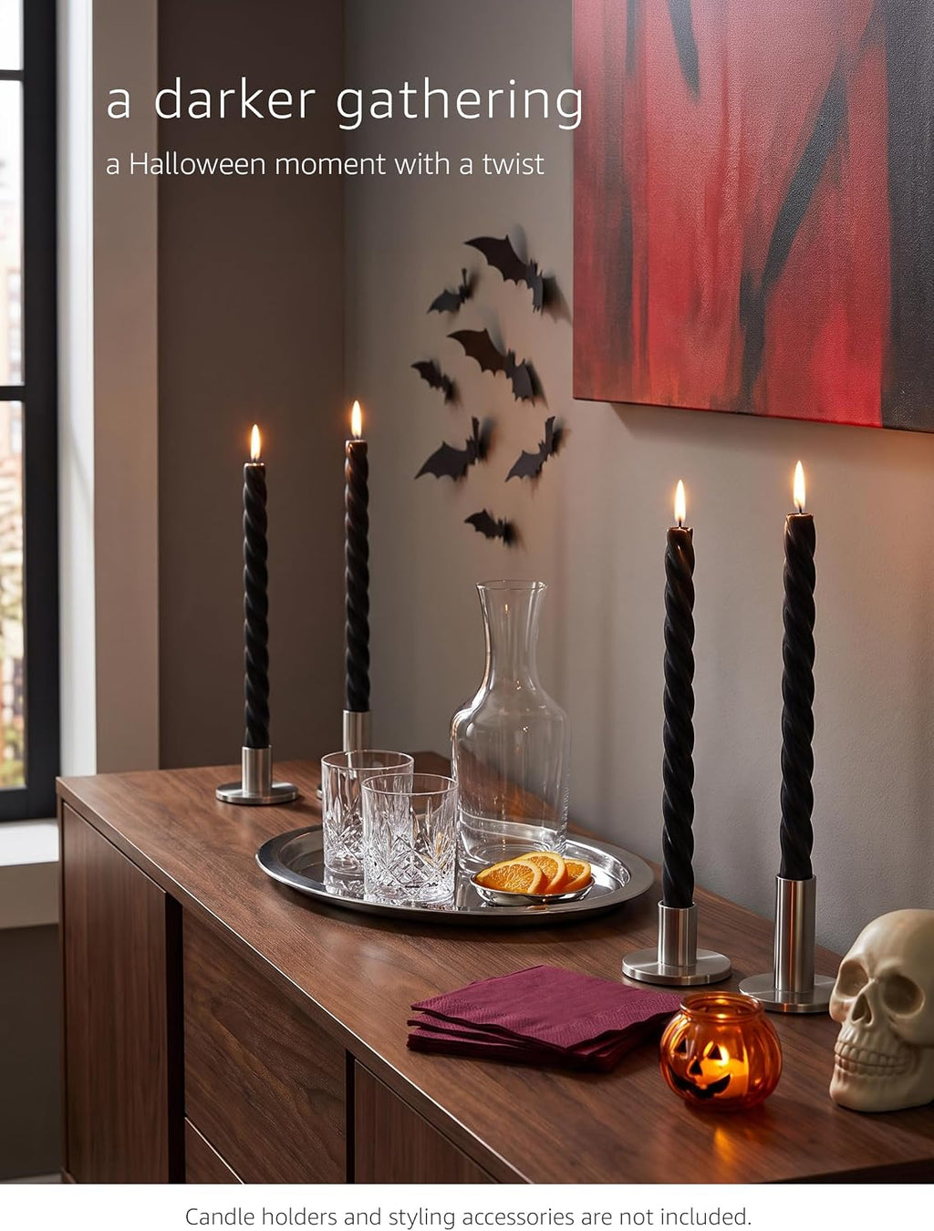 Charcoal Black Twisted Taper Candles, 10“, 4 Pack, Unscented