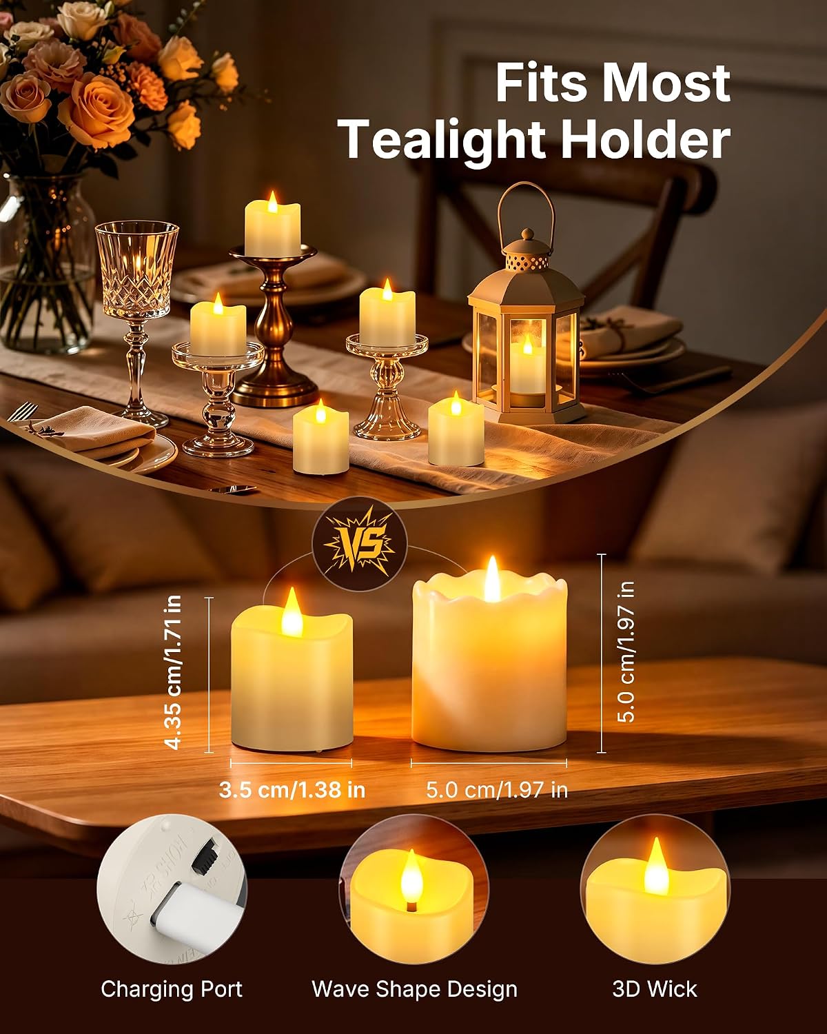 PChero Rechargeable Tea Lights with Remote, 6 Pack Flameless LED Candles