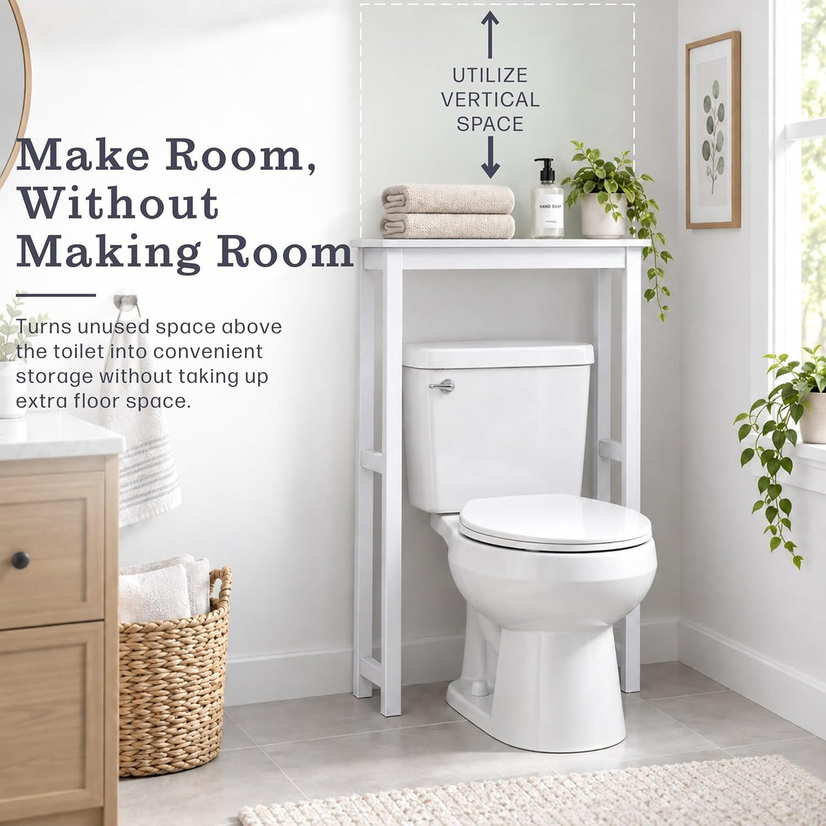 Alaterre Furniture Dorset Over the Toilet Storage Shelf, White, 29”W x 37”H