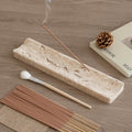 Marble Incense Holder Burner-Natural Stone Stick Incense Tray with Ash Catcher，20 Sticks & Brush - Elegant Decor for Meditation, Yoga, Home,Gift(Beige Travertine)