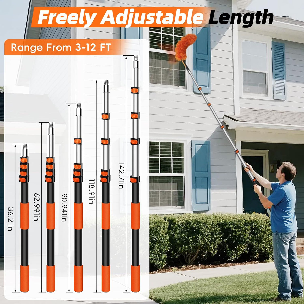 20 Foot High Dusters for Cleaning with 3-12 Foot Heavy Duty Extension Pole