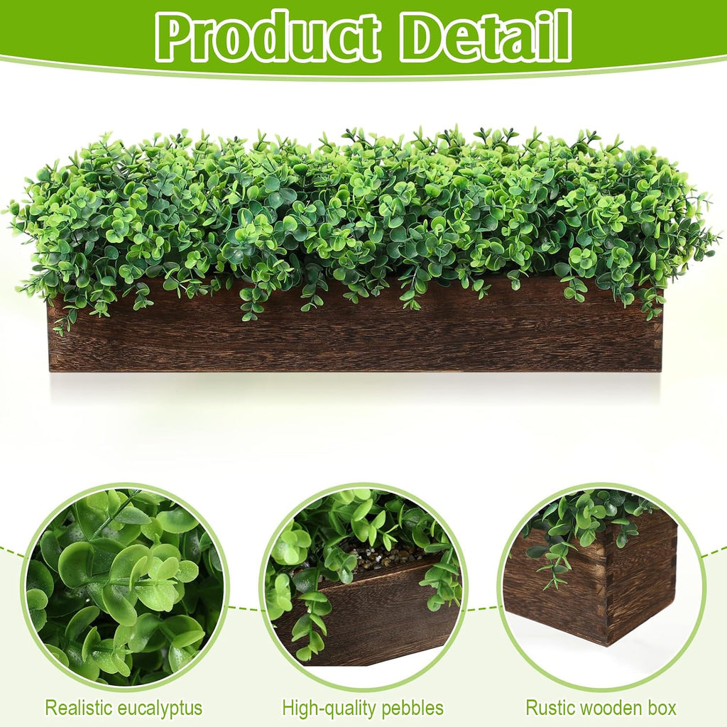Lyrow 2 Pack Eucalyptus Plant,Brown,24 Inch,Emerald Green Round Leaves