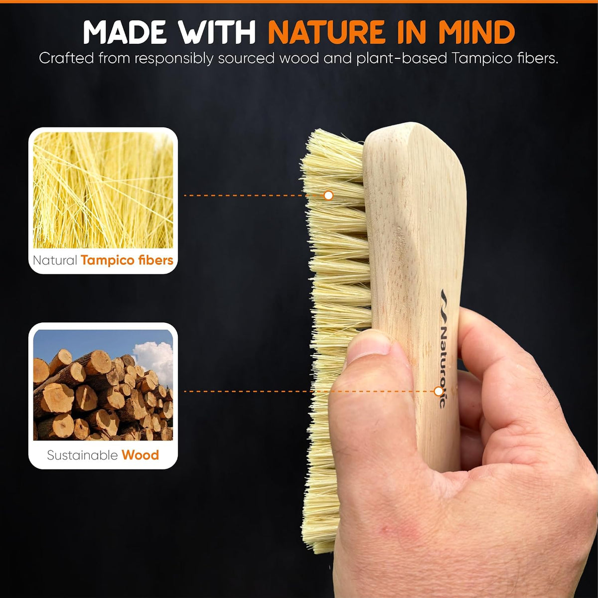 All-Natural Wooden Scrub Brush Set | Eco-Friendly Cleaning Brush Set with Tampico Bristles | Floor Scrub Brush & Shower Scrubber for Bathroom, Tub, Kitchen & Carpet | Sustainable Set – Pack of 2