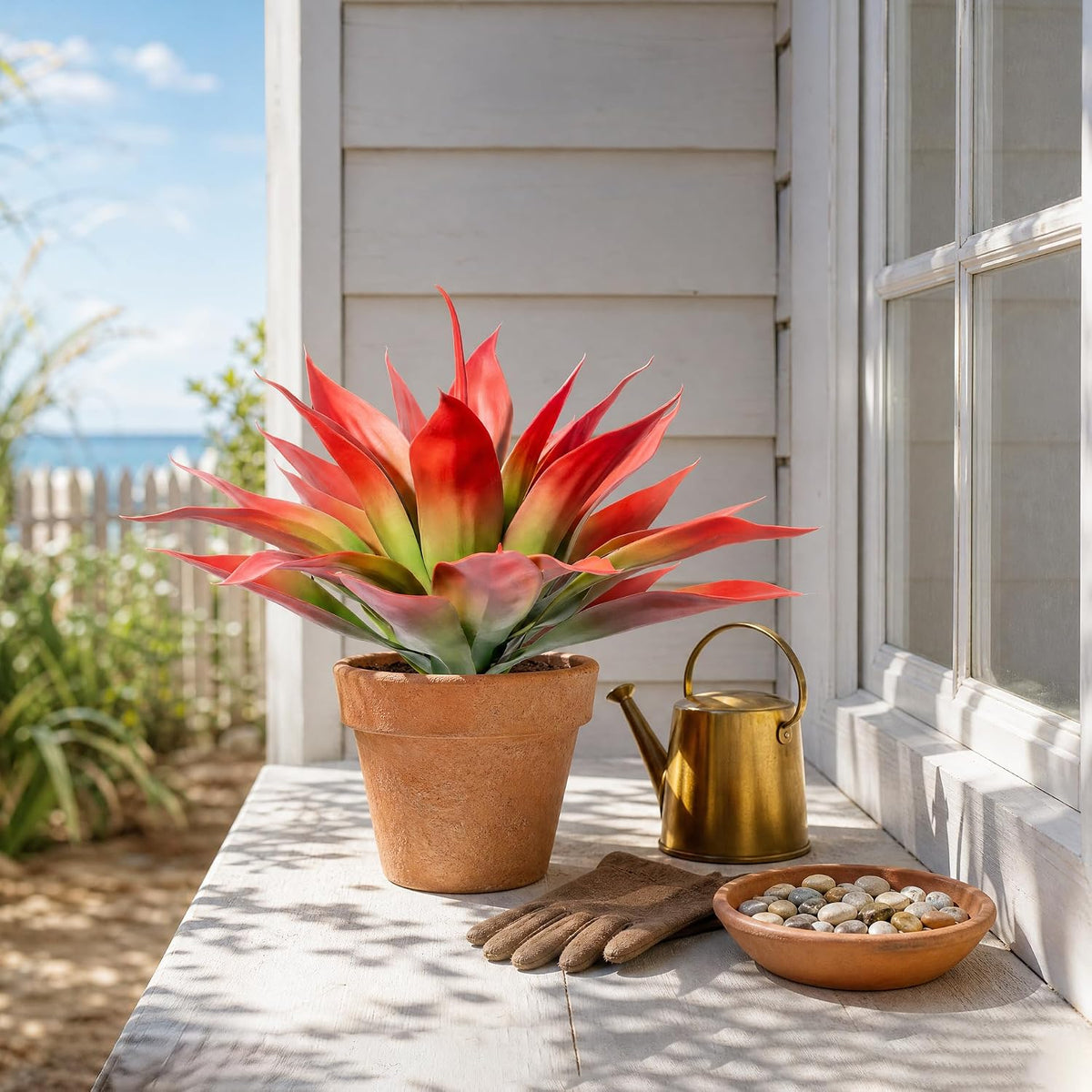 Ttranewsoo 2-Pack Artificial Agave Plants Outdoor, 22-Inch Red Fake Plants for Planters, UV Resistant Faux Succulent Decor for Porch Patio Garden and Fall