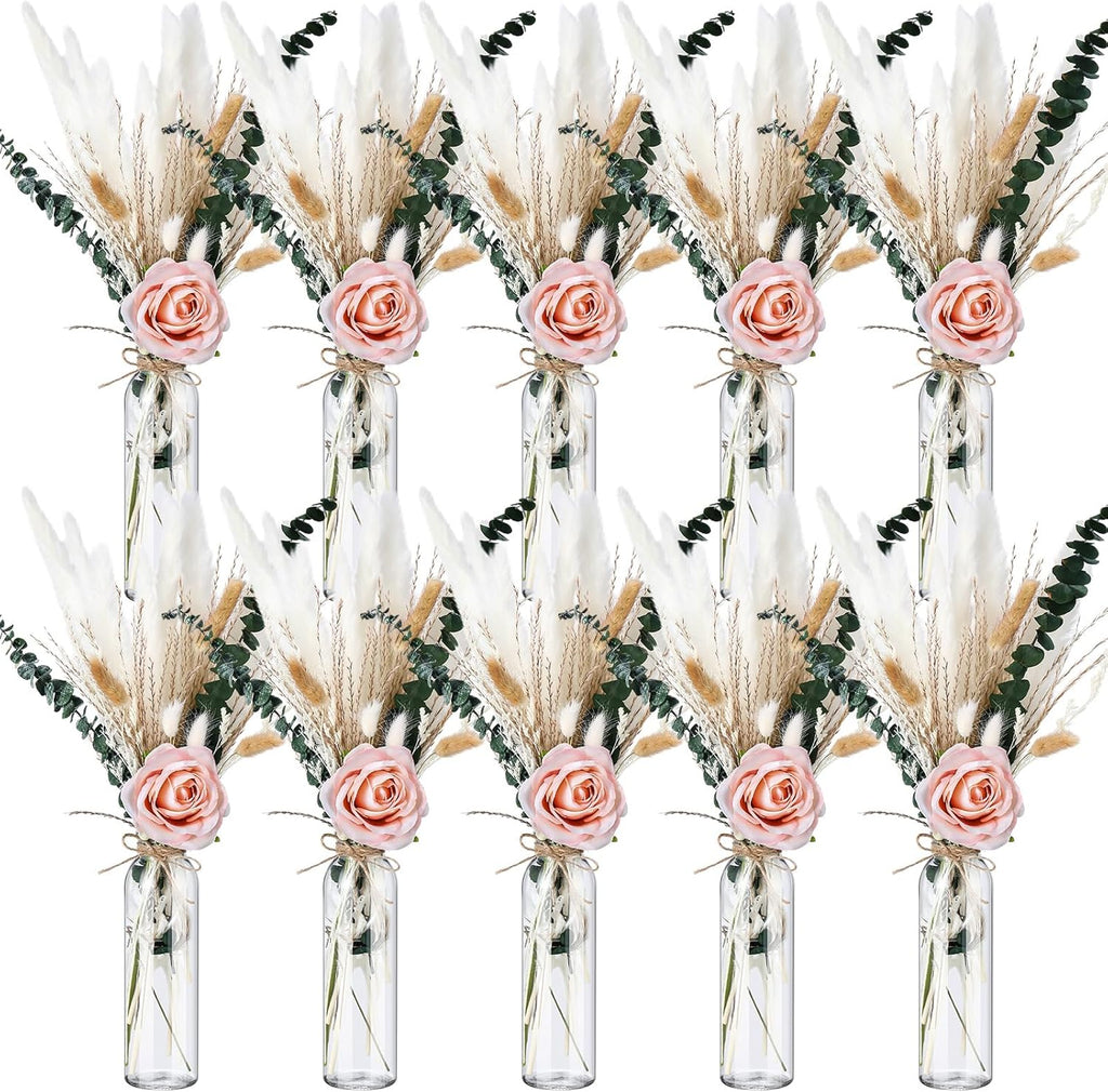 Qinyoung 10 Set Dried Pampas Grass Table Centerpiece for Wedding, Pink