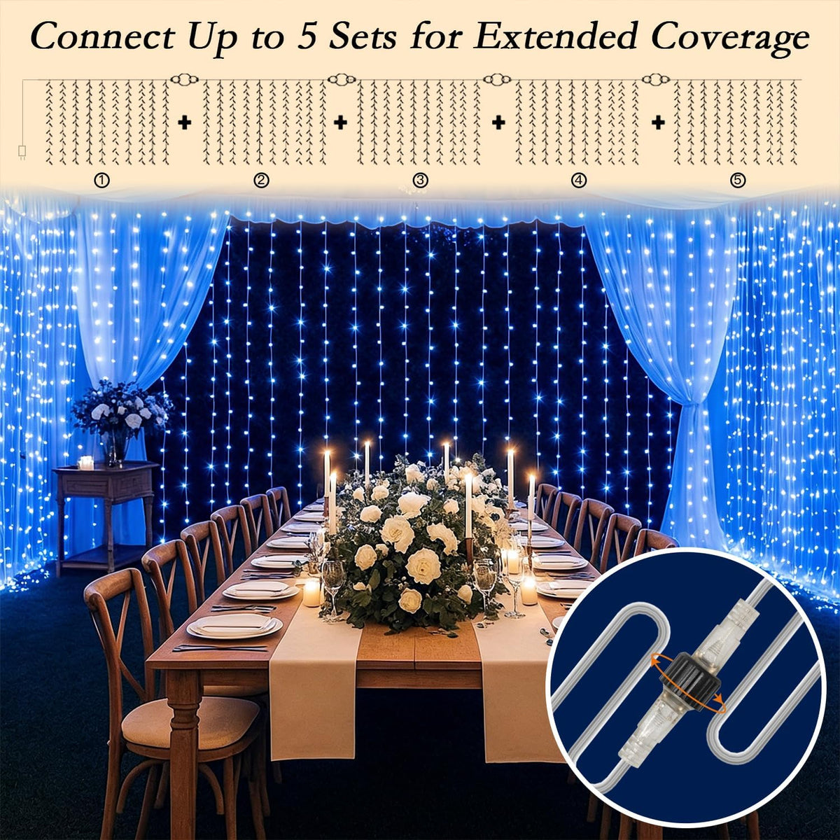 300 LED Blue Curtain String Lights 9.8x9.8FT, Plug in Fairy Lights with 9 Hooks, Dimmable Timer 8 Modes, IP44 Waterproof, Ocean Starry Boys Bedroom Wall Christmas Party Window Indoor Decor