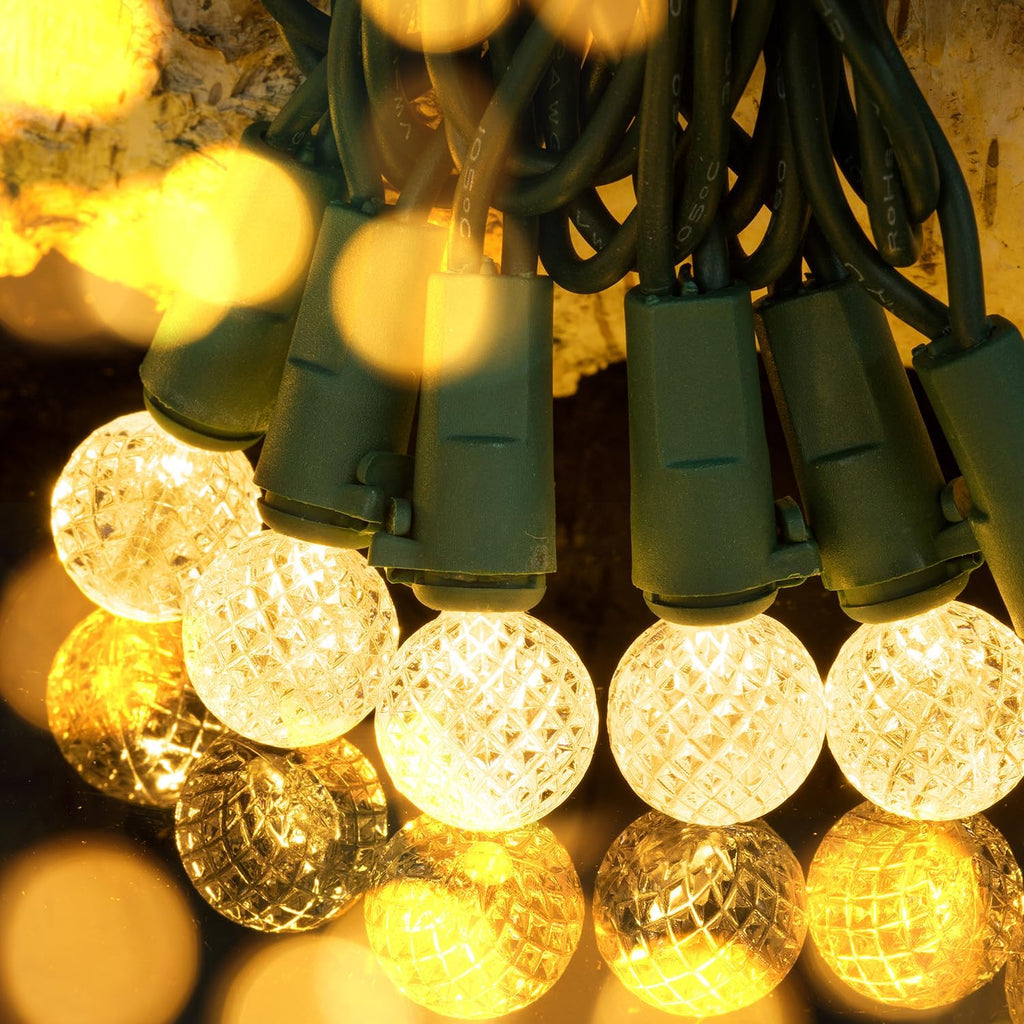 BOHON Christmas Lights Outdoor Faceted G15 50 LED 17ft Plug in Warm White