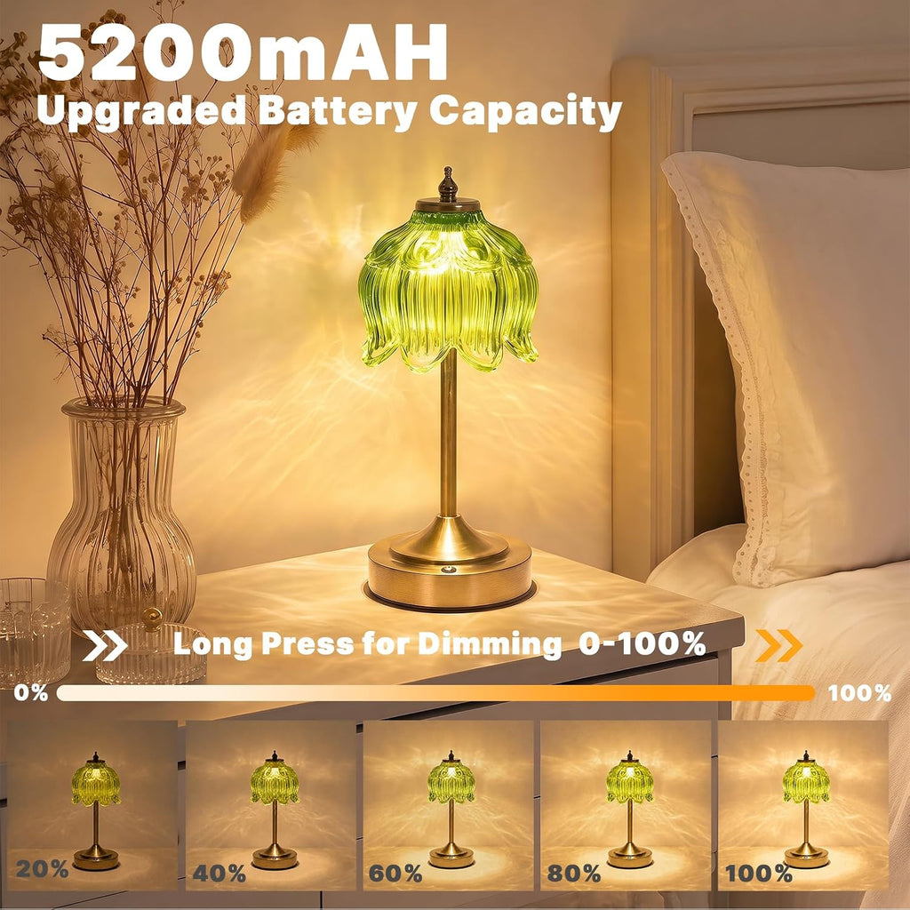 Lotus Flower Lamp Cordless Rechargeable Table Lamp 5200mAh Battery Operated Portable Desk Lamp 3 Color Modes Touch Control Stepless Dimmable for Nightstand Bedroom Desk Office Kitchen