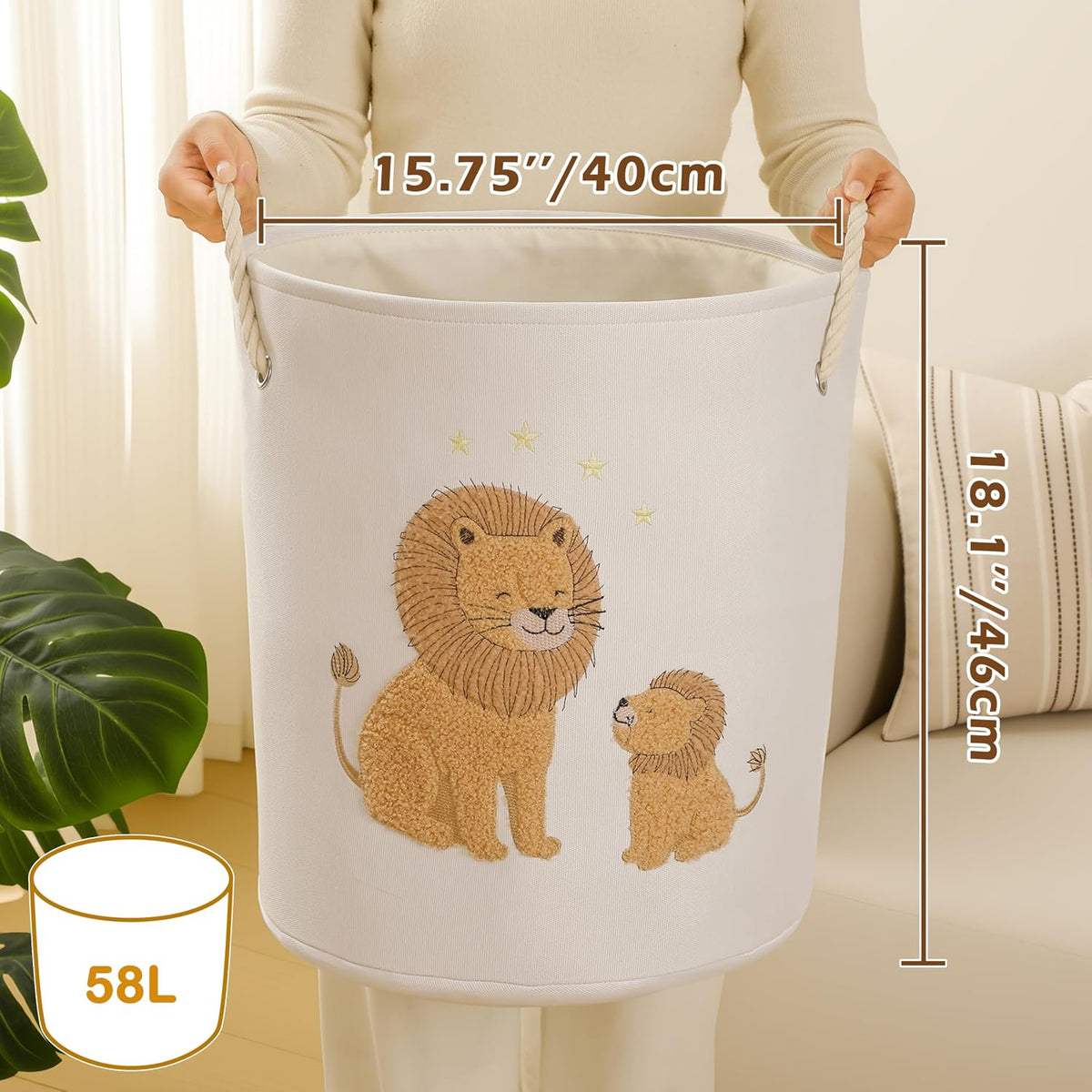 Kids Laundry Basket Baby Hamper for Nursery, 58L Large Dirty Clothes Hampers with Drawstring Closure, Jungle Theme Baby Basket, Stuffed Animal Storage Basket Laundry Hamper, Safari Nursery Decor, Lion