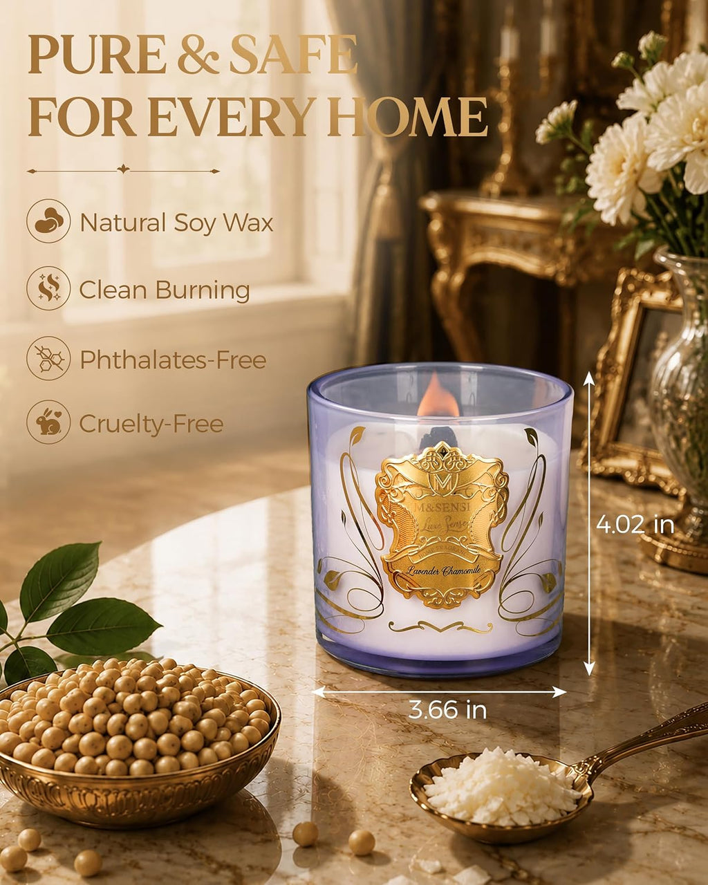 M&SENSE Lavender Chamomile Candle for Home Scented Crackling Wood Wick 13oz