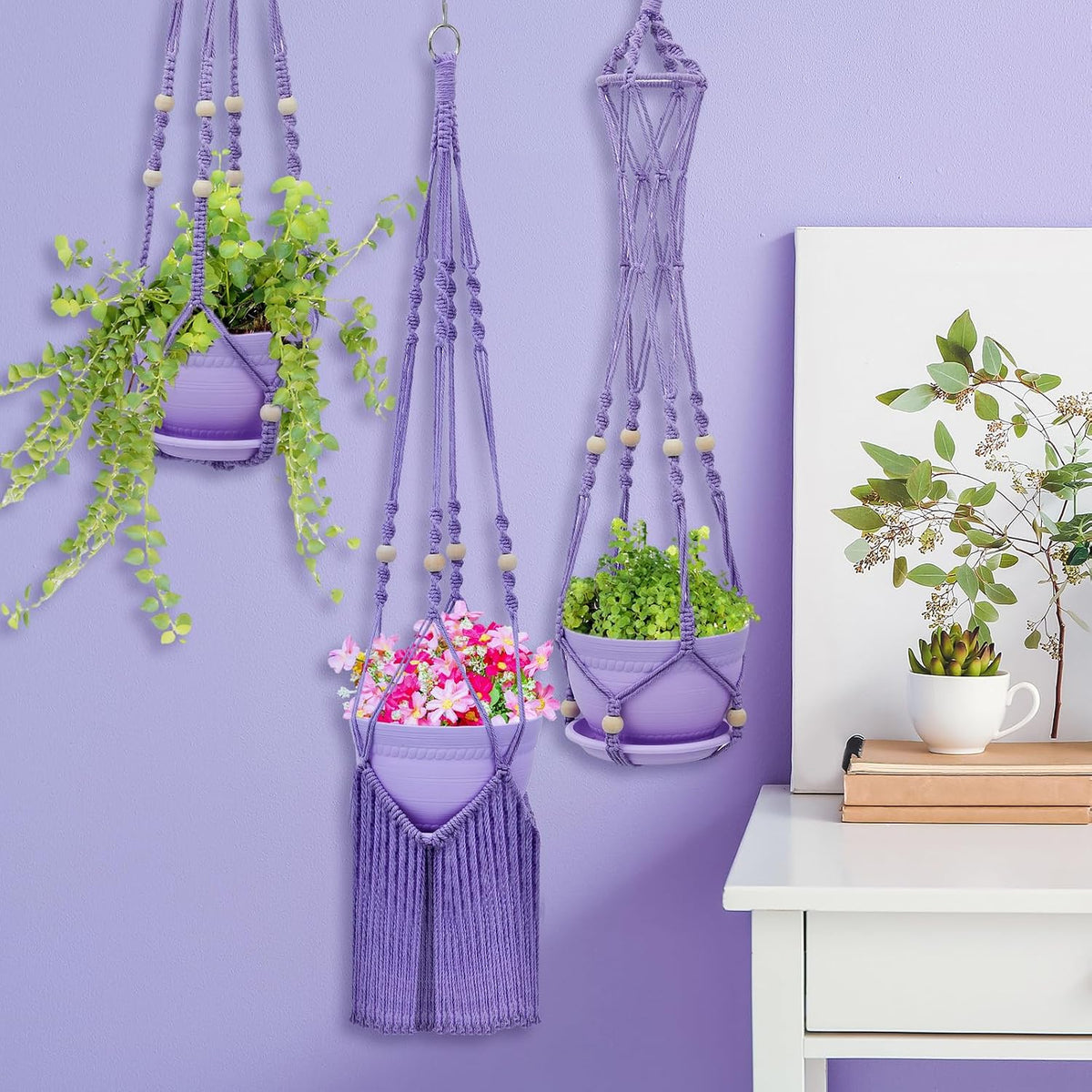 3 Pack Crochet Macrame Plant Hanger, Hanging Planters for Indoor Plants