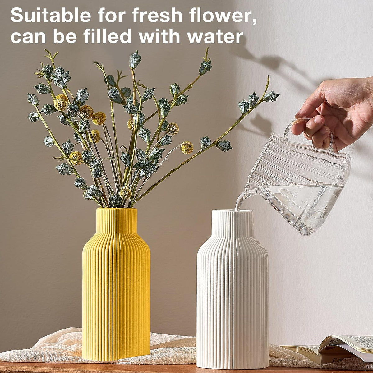 Mfacoy White Ceramic Flower Vase, Minimalist Decor, Modern Home Decorative Vase, Small Pampas Grass Vases For Kitchen, Bedroom, Office, Living Room, Bathroom, Shelf Centerpiece Table Decorations(8 in)
