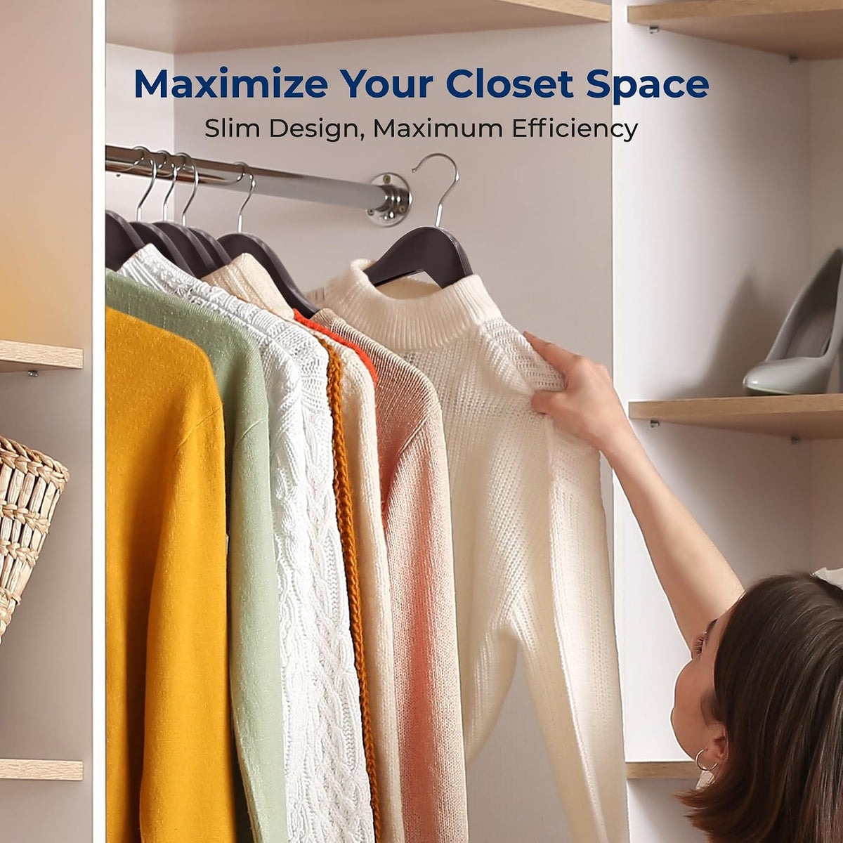 SereneLife 10 Pack Wooden Clothes Hangers | Keeps Suits, Coats & Dresses Neatly Organized | Heavy Duty Wood, Pants Bar, Notches & 360° Chrome Swivel Hooks, 10 Lbs Capacity, 0.47-Inch Profile | Brown