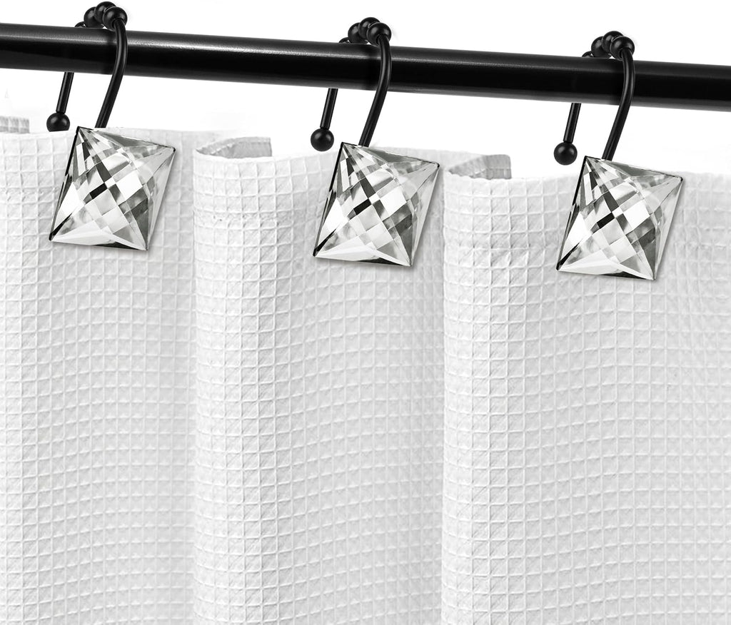 Sunlit Square Rhinestone Shower Curtain Hooks with Glide Balls, 12 Pack