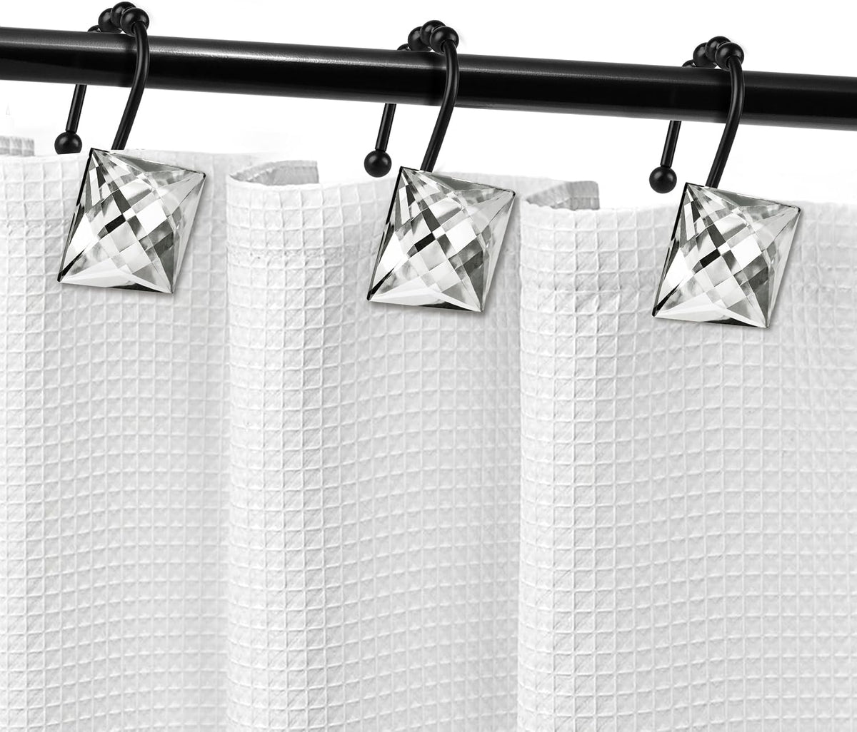 Sunlit Square Rhinestone Shower Curtain Hooks with Glide Balls, 12 Pack