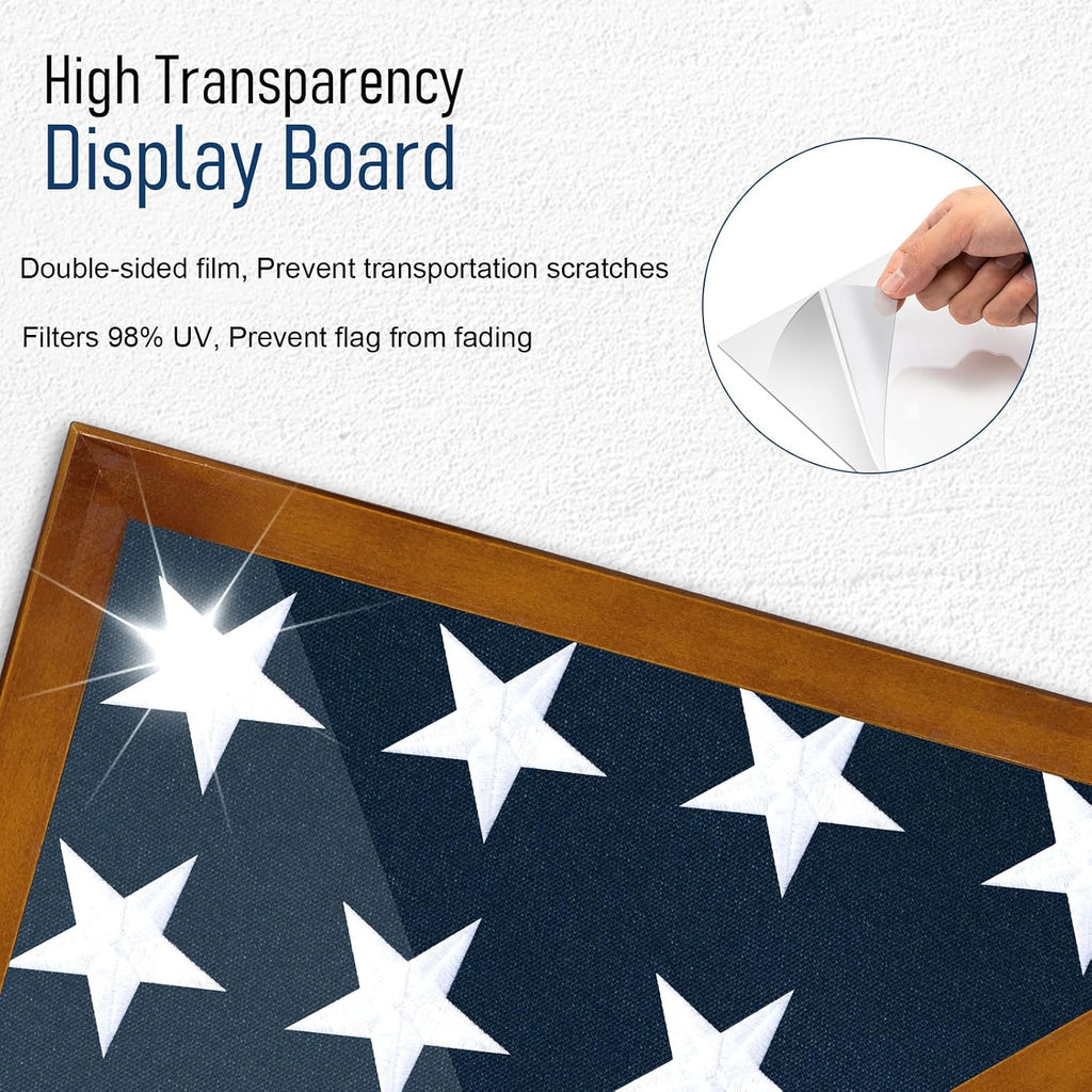 Flag Display Case for 3x5 Burial Flag - Solid Wood - Glass Front