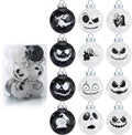 Nightmare Christmas Ball Ornaments Set, Skull Pattern Jack White and Black Xmas Tree Decorations, Plastic Shatterproof Hanging Balls Halloween Decor, 2.36”/60mm (12, White and Black)