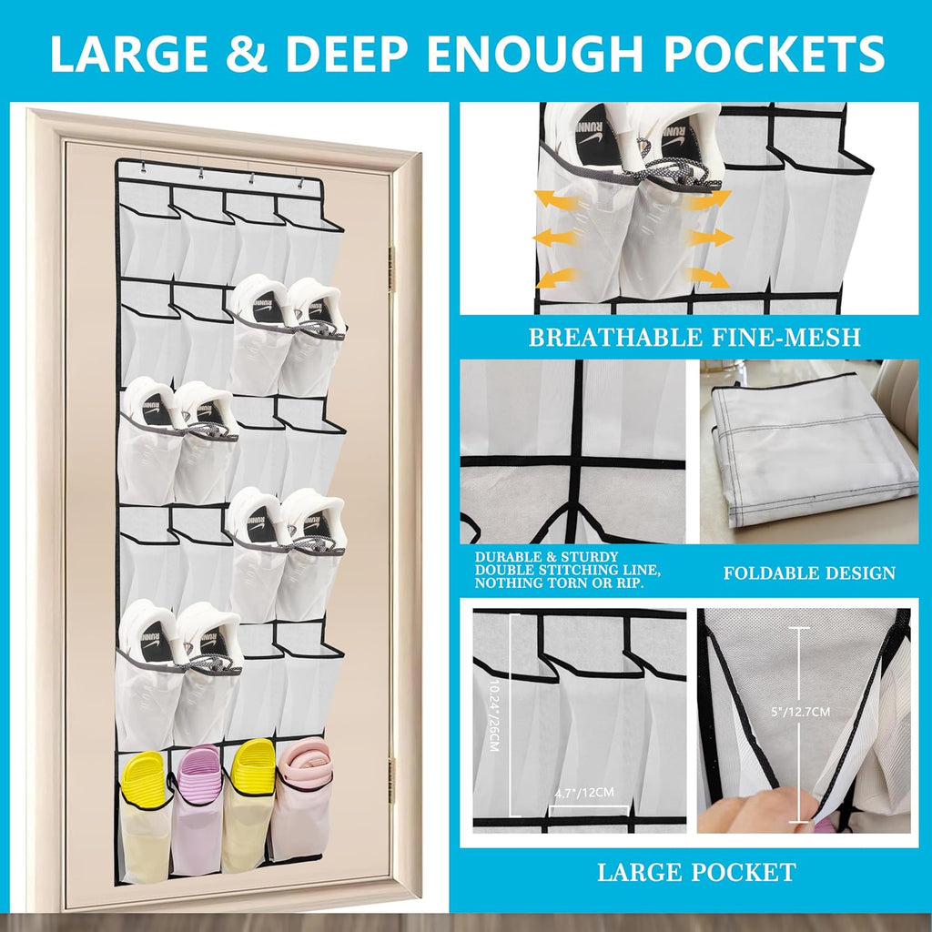 ZHXNBXX Over The Door Shoe Organizers with 24 Mesh Pockets Shoe Organizer Storage Hanging SimpleHouseware Shoe Holder for Rack (White)