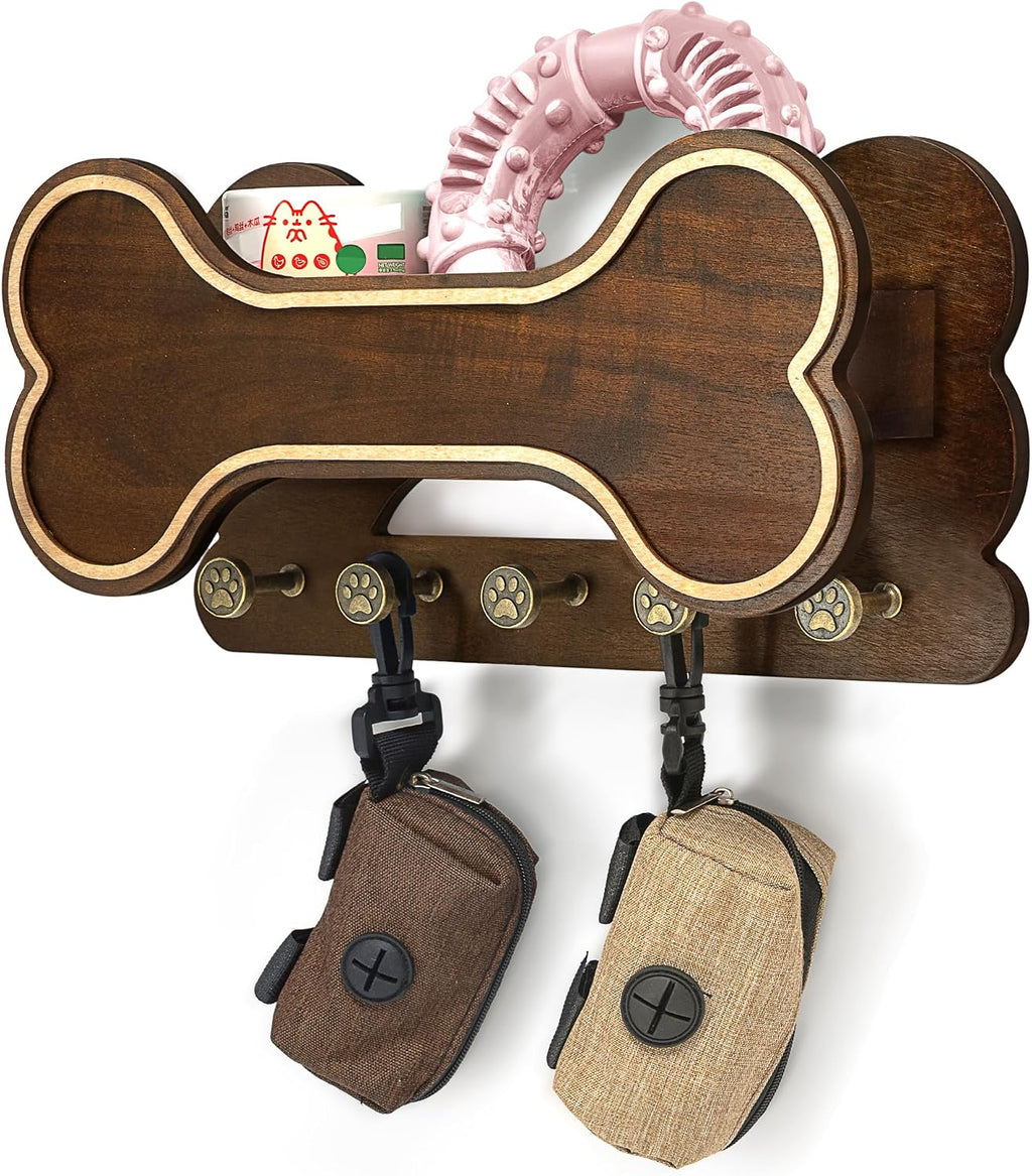 MTERSN Dog Leash Holder Wall Mount for Cute Dog Themed Decor, Dark Brown