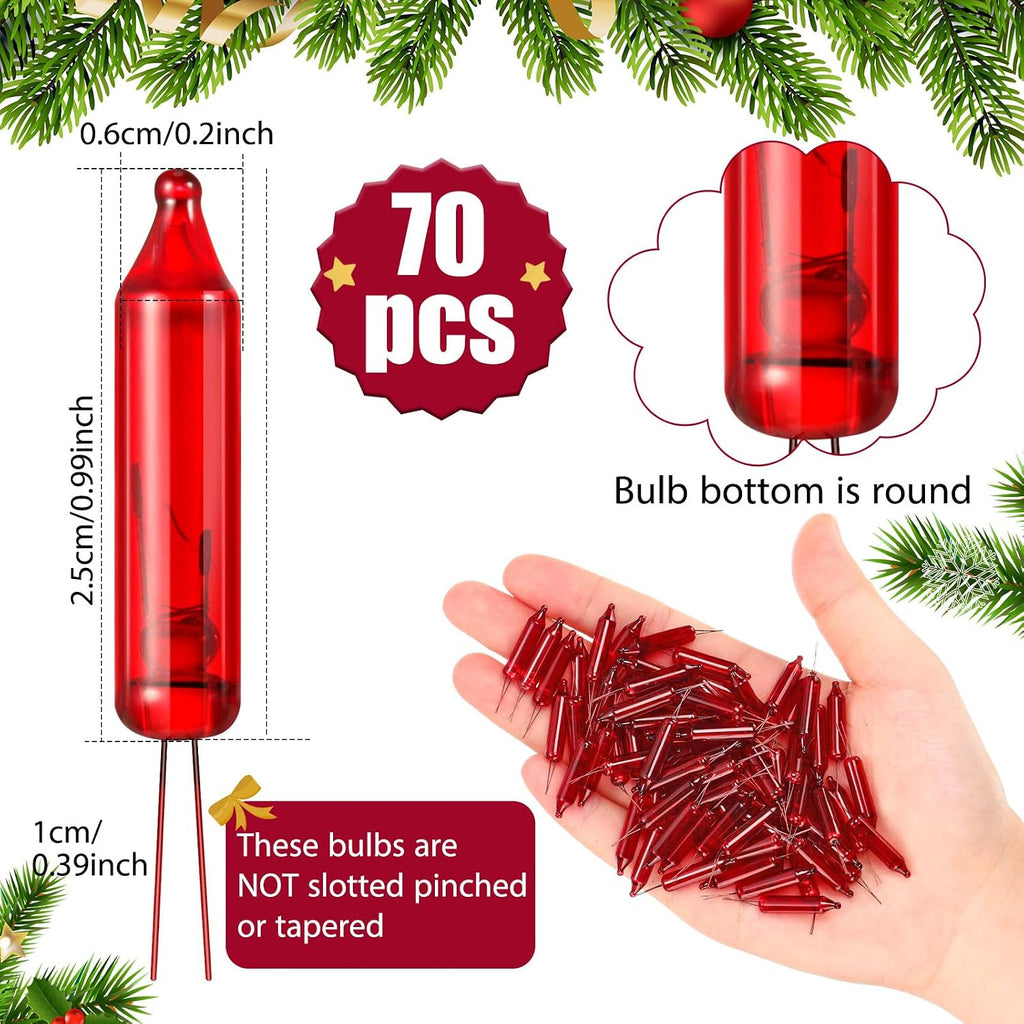 Remagr 70 Pcs 3.5v Christmas Mini Light Bulbs Holiday Decor, Red