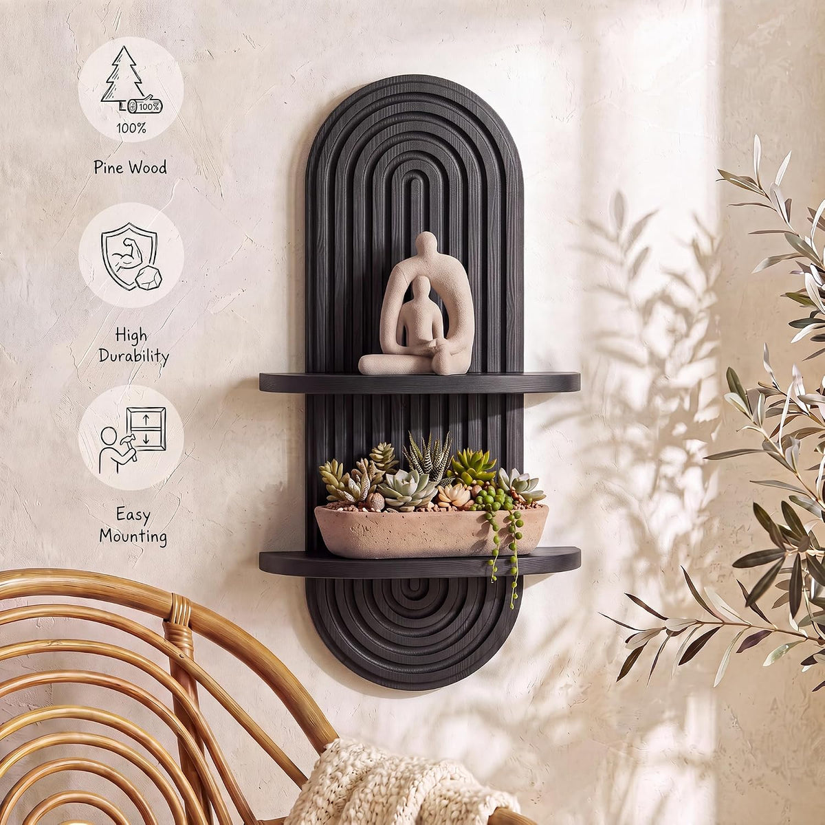 Heiple Boho Arched Floating Shelves, Black, 22"-1 Pcs