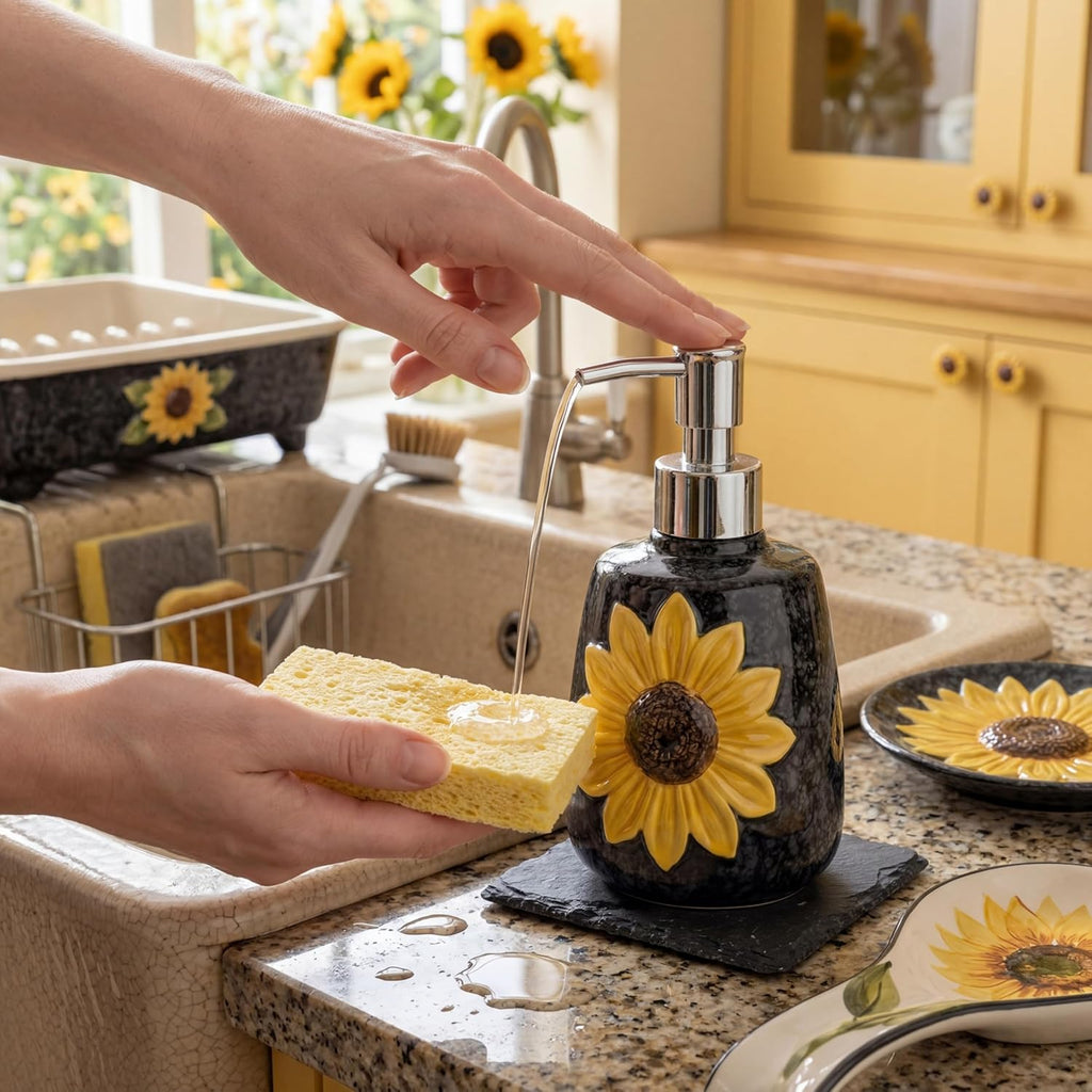 4 Pcs Sunflower Kitchen Decor Ceramic Soap Dispenser Set