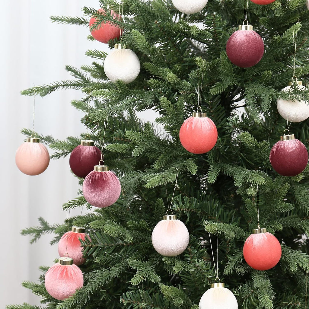 30PCS Velvet Christmas Ball Ornaments Set for Xmas Tree Decorations