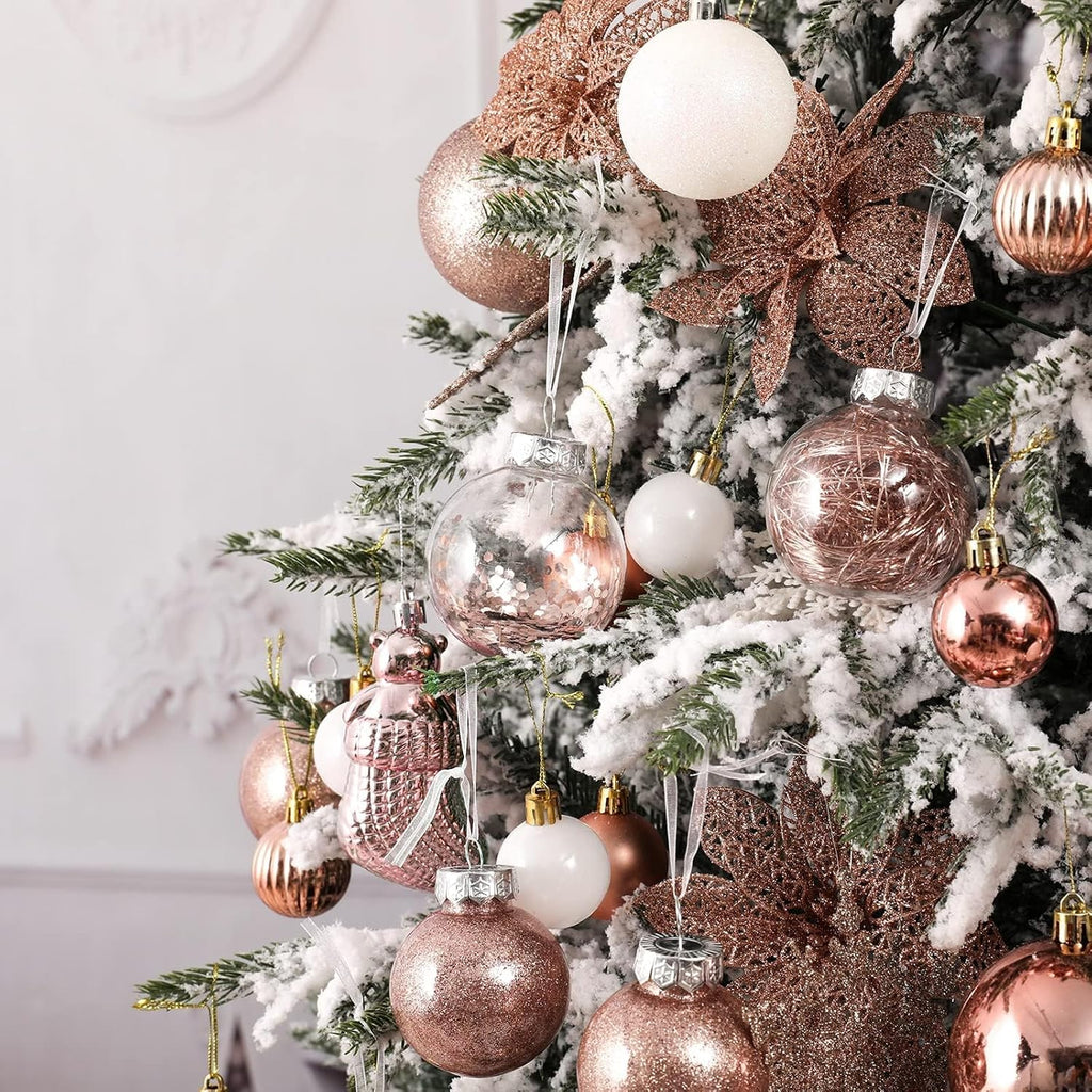 Wironlst Christmas Ball Ornaments Shatterproof Clear Large Plastic Hanging Ball Decorative Baubles Set with Stuffed Delicate Decorations (Multi-Size, Rose Gold)