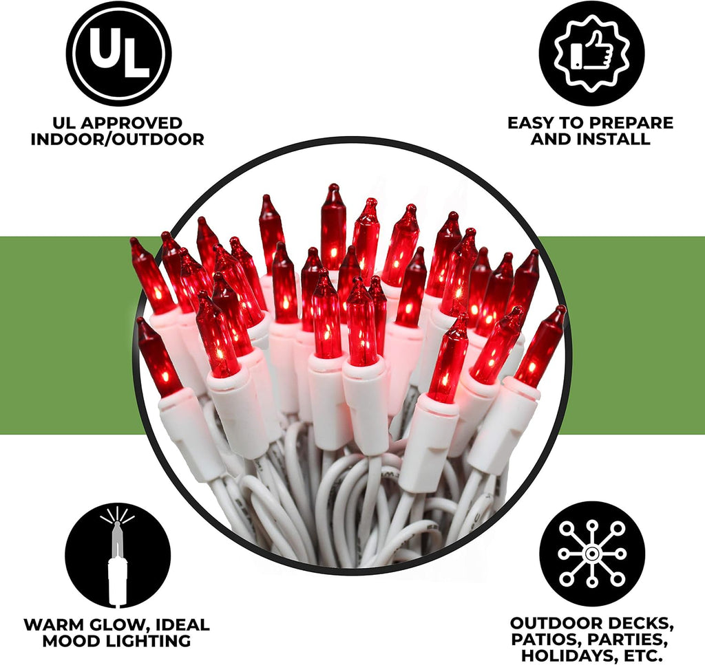 612 Vermont 50 Red Incandescent Christmas Lights on a White Wire String