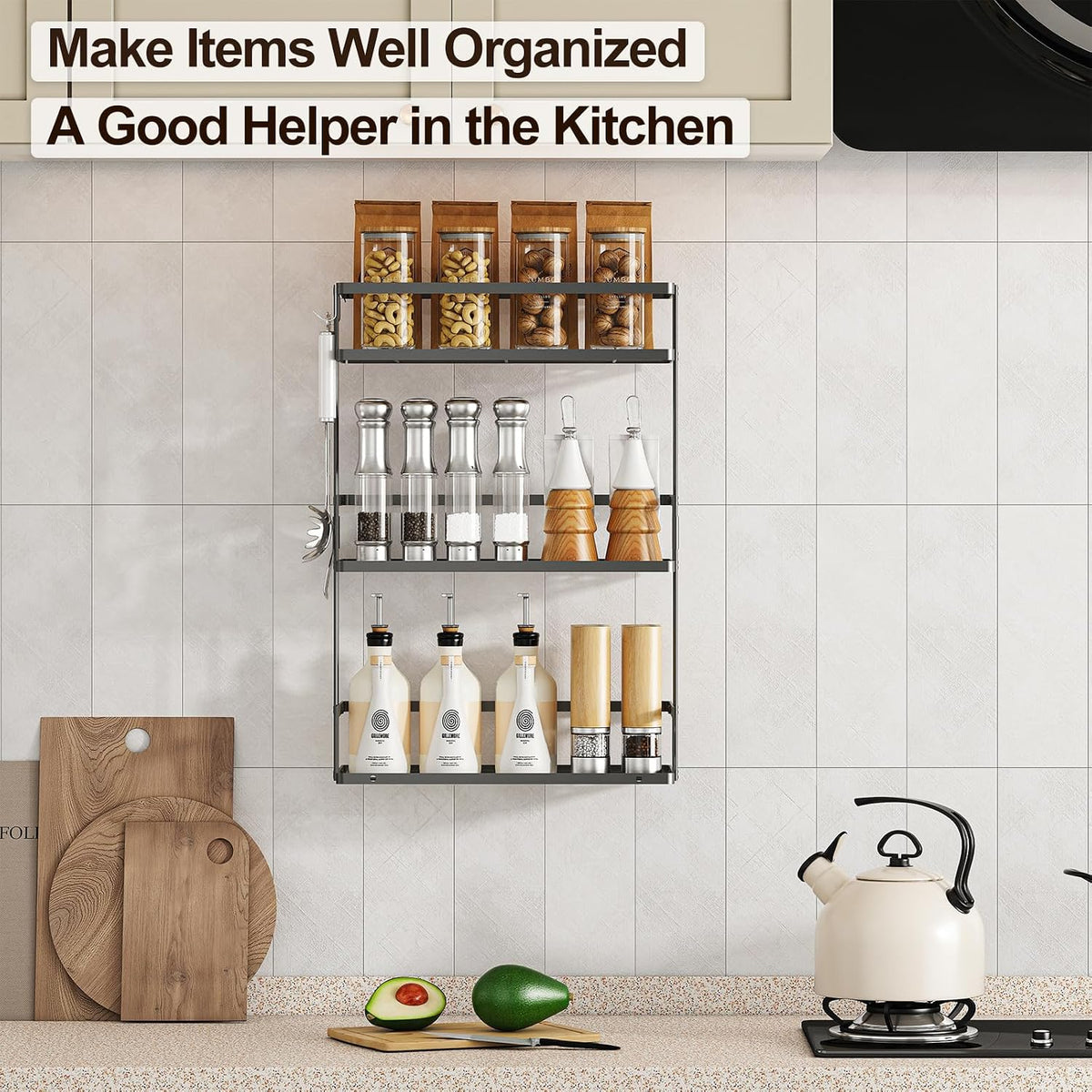 Godboat 3-Tier Over Toilet Storage Shelf, Wall-Mount with 2 Hook/Paper Rack