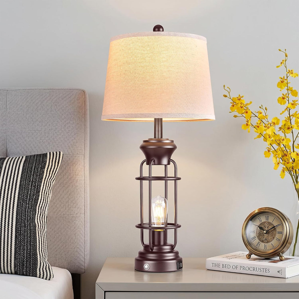 Reaketon Farmhouse Table Lamps for Living Room Set of 2, 28" Dimmable Touch Control Table Lamp with Oil Rubbed Bronze Finish, Bedroom Lamps for Nightstand, 4 Bulbs Included