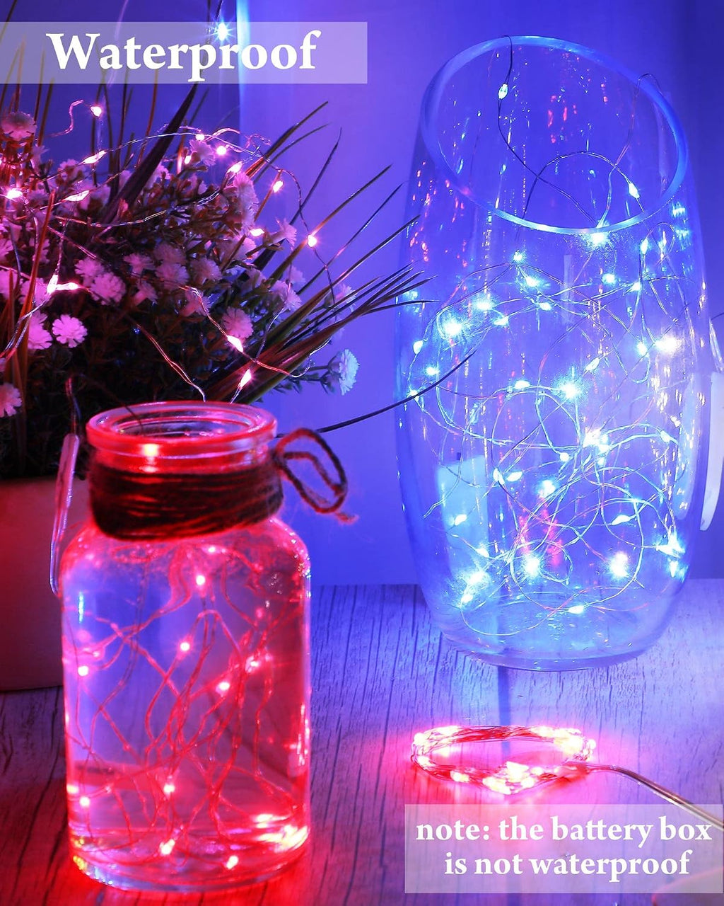 Riakrum 7ft 20 Fairy Lights Battery Operated [3 Styles], LED String Lights Bulk Waterproof String for Christmas Mason Jars Wedding Engagement Party Decorations Table Centerpiece(Colorful,50 Pack)