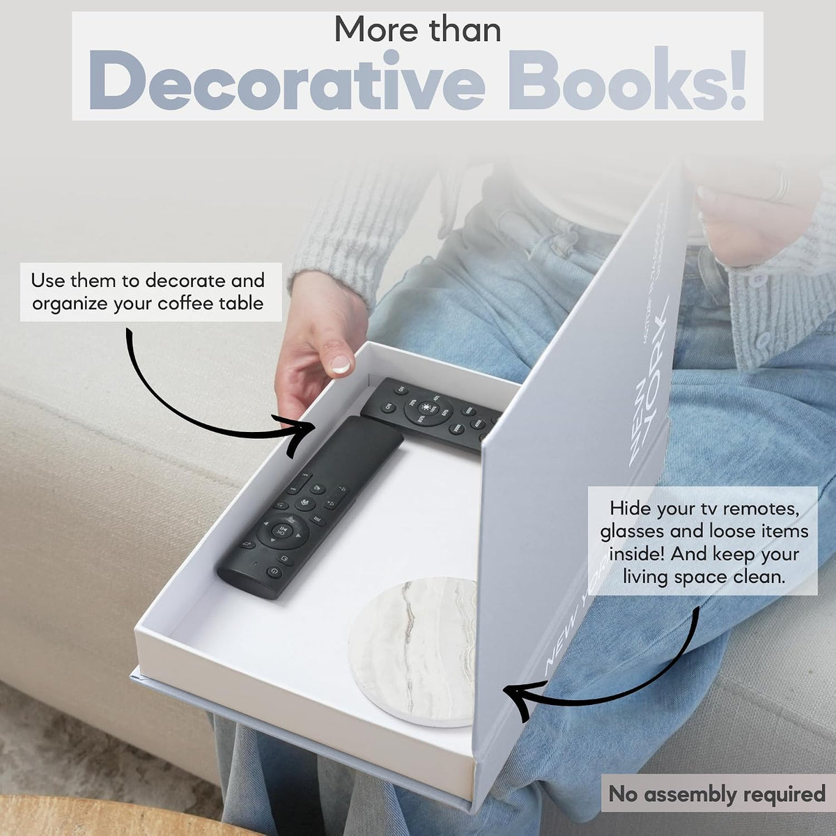 Faux Book Storage Box Set of 2 (Beige/Gray) – Decorative Faux Books with Hidden Storage for Coffee Table Decor, Bookshelf or Mantle – Linen Decorative Boxes – Aesthetic Book Decor for Home