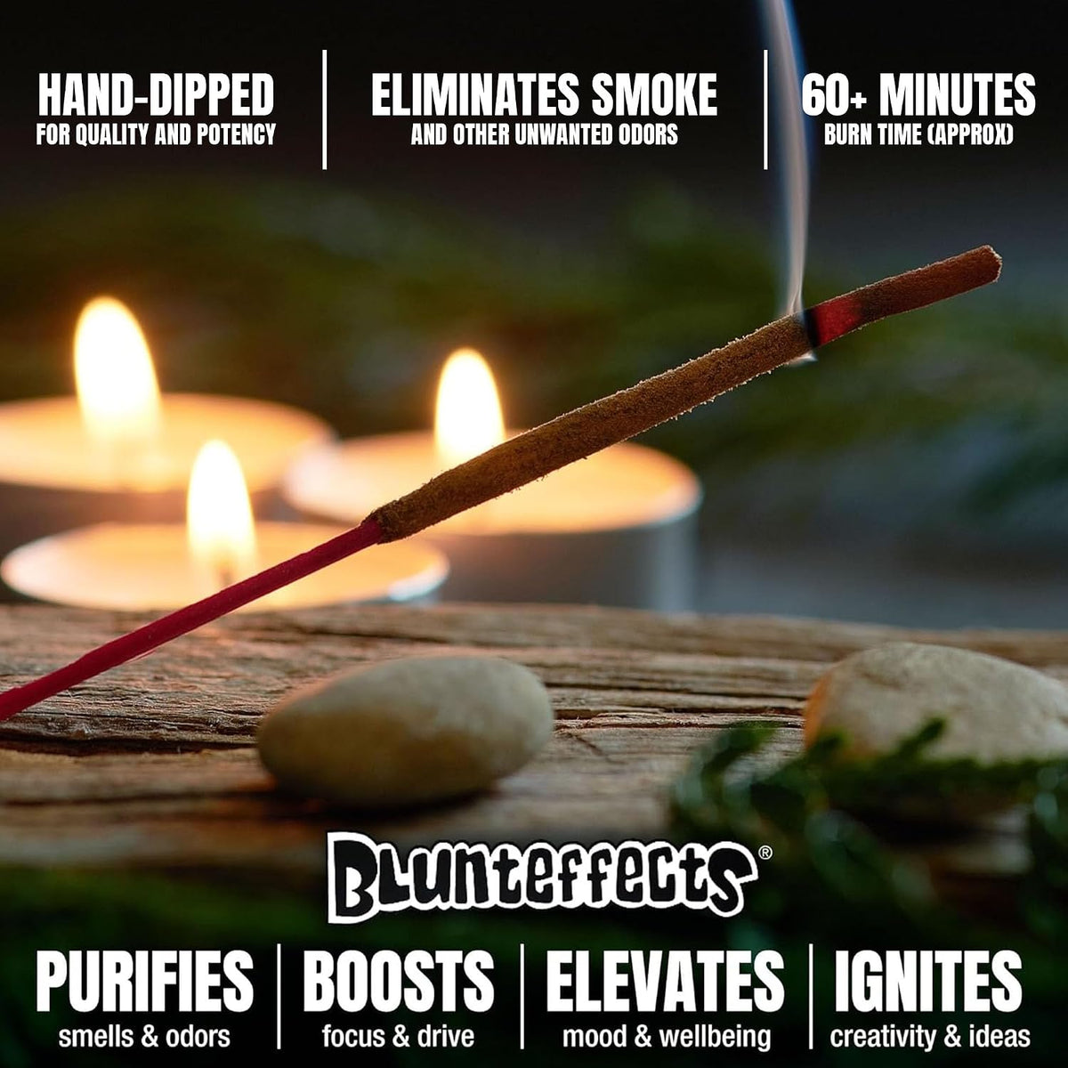 Blunteffects Jumbo Hand-Dipped Incense Sticks, Coconut, 30-Pack