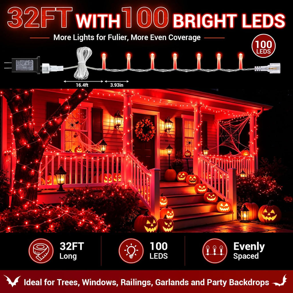 cshare Red String Lights, 32FT Plug in Halloween Lights Indoor Outdoor