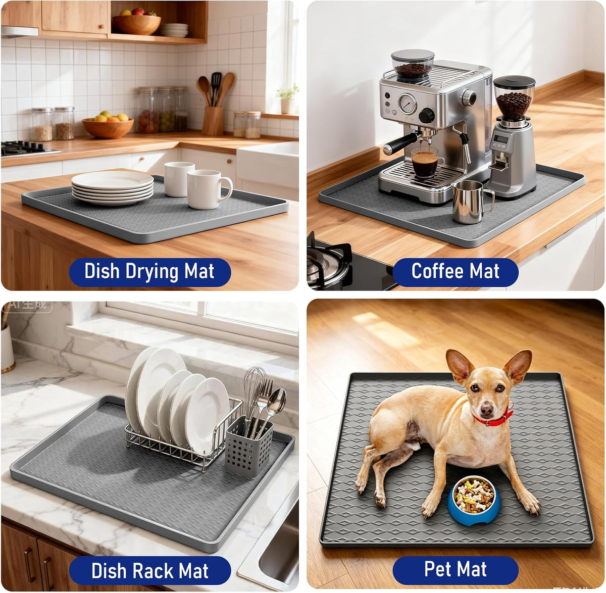 Humidifier Drip Mat -19.7''x19.7''x0.59'' Silicone Dehumidifier Mat, Waterproof Humidifier Tray with Raised Edges, Ideal for Ice Maker,Portable Air Conditioner,Water Cooler,Coffee Machine-Grey