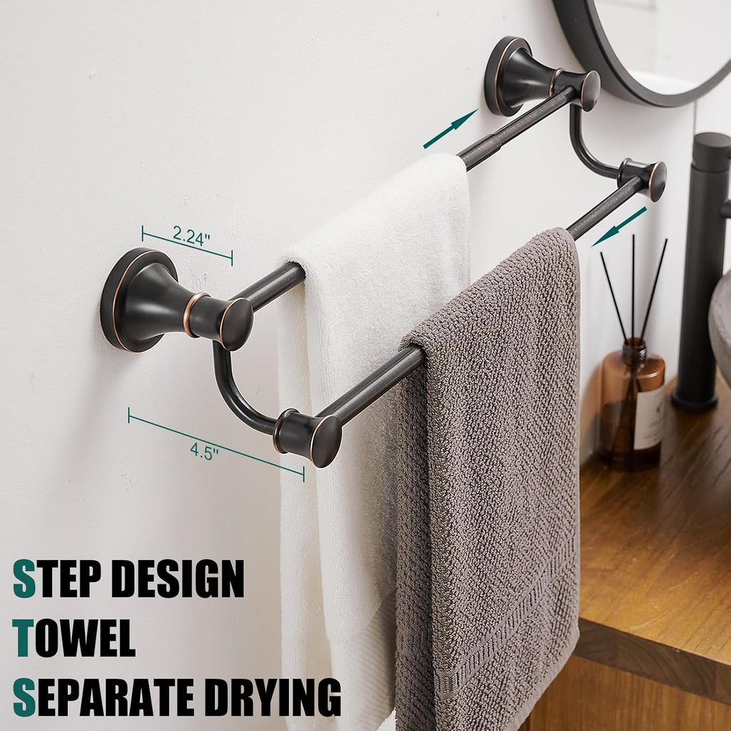 Hoimpro Double Towel Bar Towel Rack for Bathroom Wall Mounted Bronze