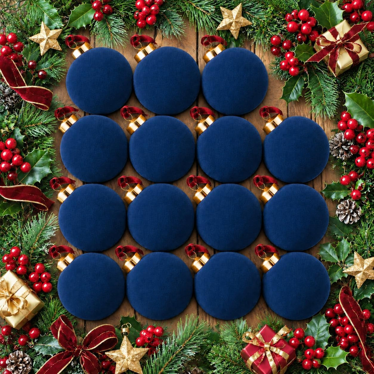 Velvet Christmas Balls Ornaments 15 Pcs, 3.15 Inch Navy Blue Flocked Xmas Tree Ball Ornaments Shatterproof, Velvet Christmas Ornaments Set Bulk for Xmas Tree Holiday Wedding Party Decor