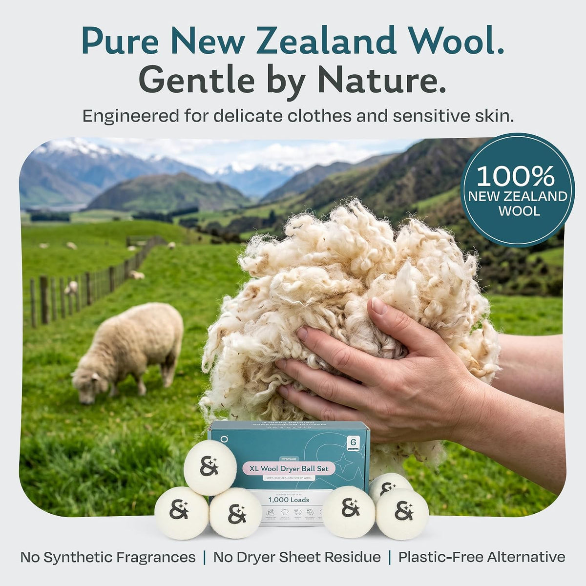Steam & Go XL Wool Dryer Balls Set, 6 Premium 100% New Zealand Wool Laundry Dryer Balls, Natural Fabric Softener, Reusable Dryer Sheet Alternative, Reduces Static & Drying Time