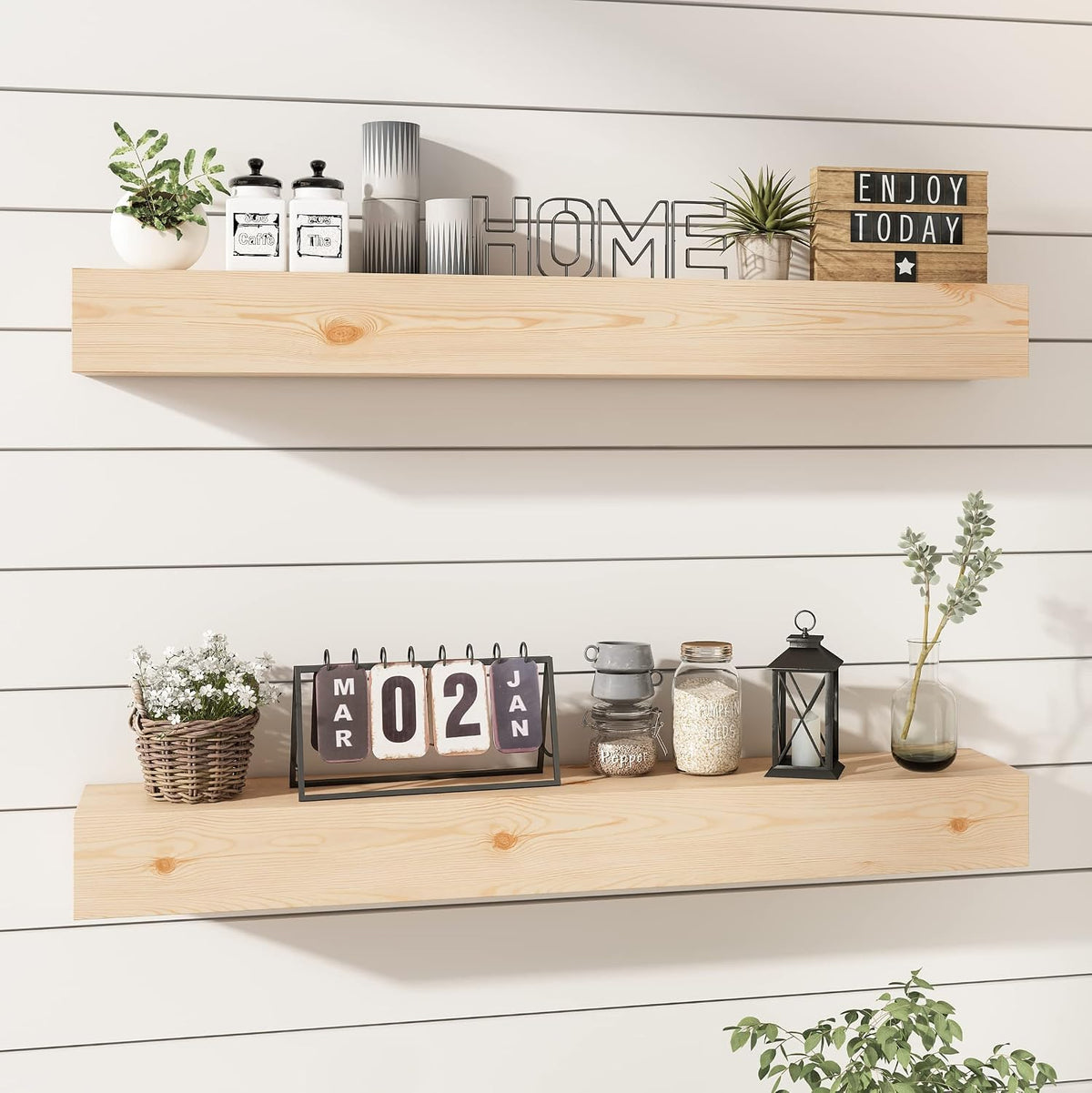 Wall Floating Shelves, Rustic Wood Shelf for Wall Mounted - Wooden Handmade Shelves for Bathroom Kitchen Livingroom - No Stain - DIY(Unfinished, 36 Inch - 2 Pack)